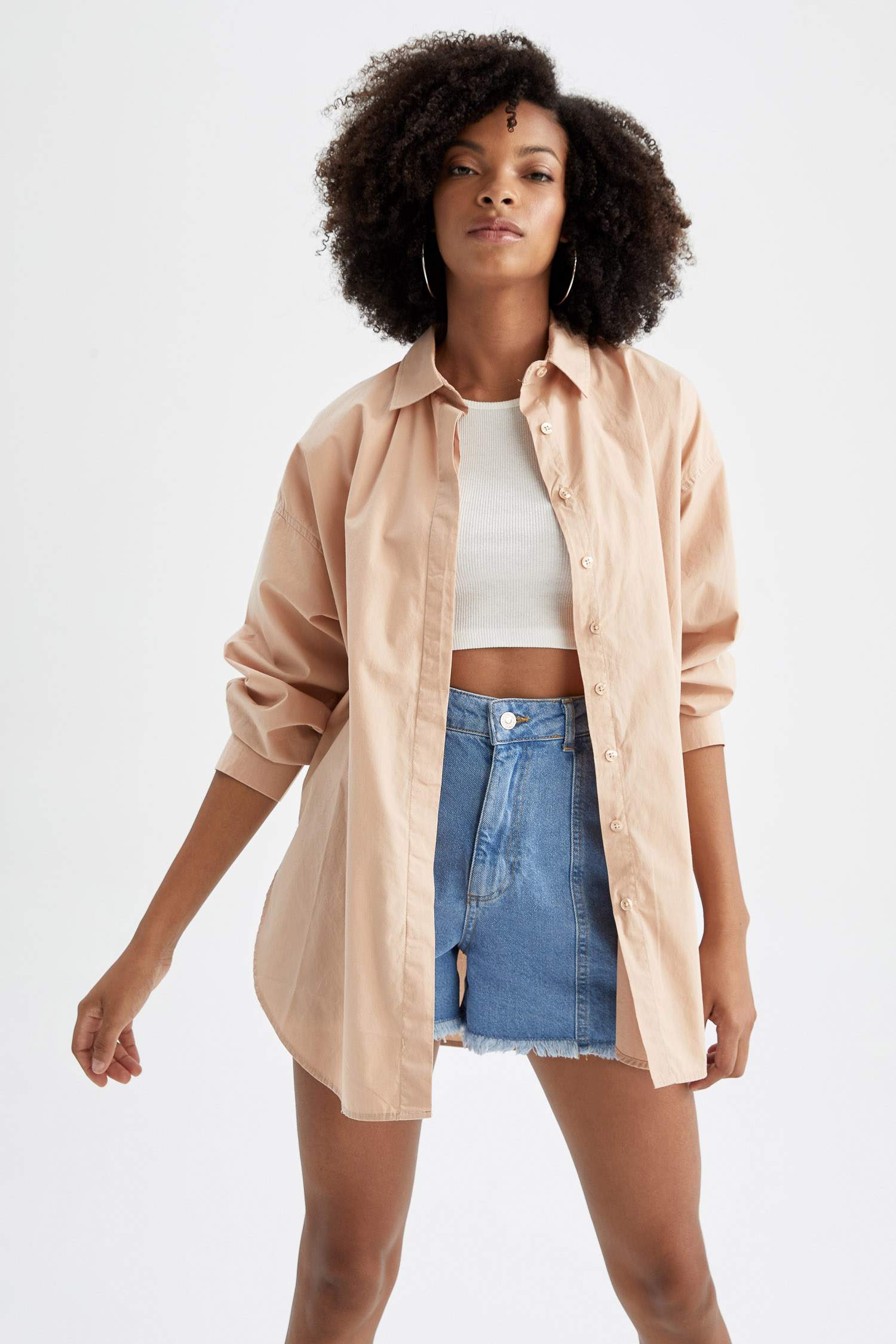 Oversize Fit Gömlek Yaka Poplin Uzun Kollu Tunik