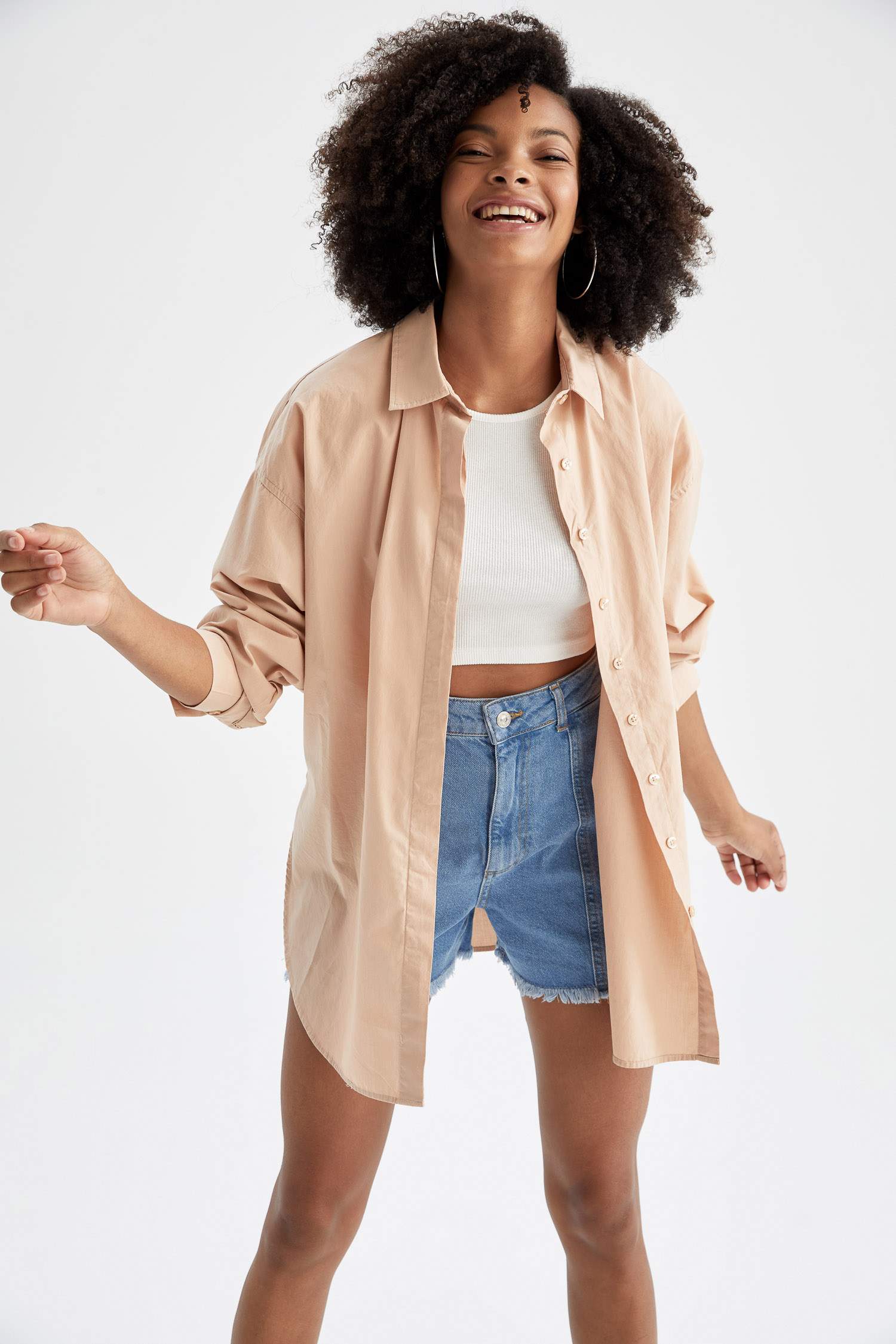 Oversize Fit Gömlek Yaka Poplin Uzun Kollu Tunik