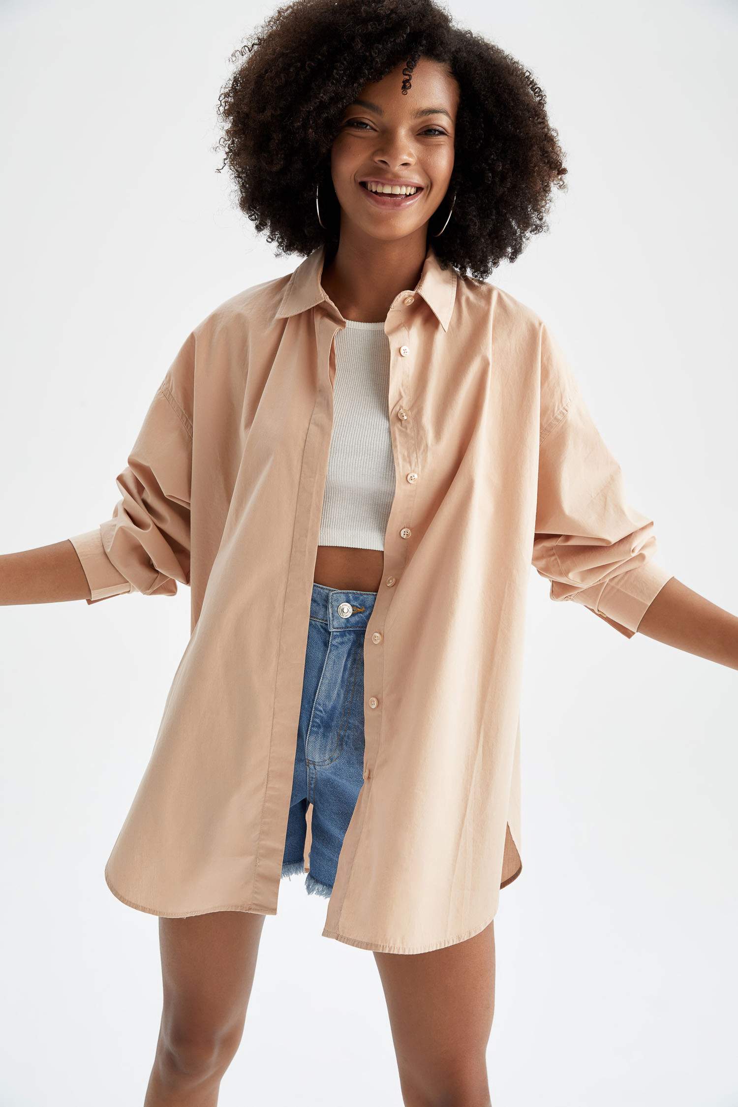 Oversize Fit Gömlek Yaka Poplin Uzun Kollu Tunik