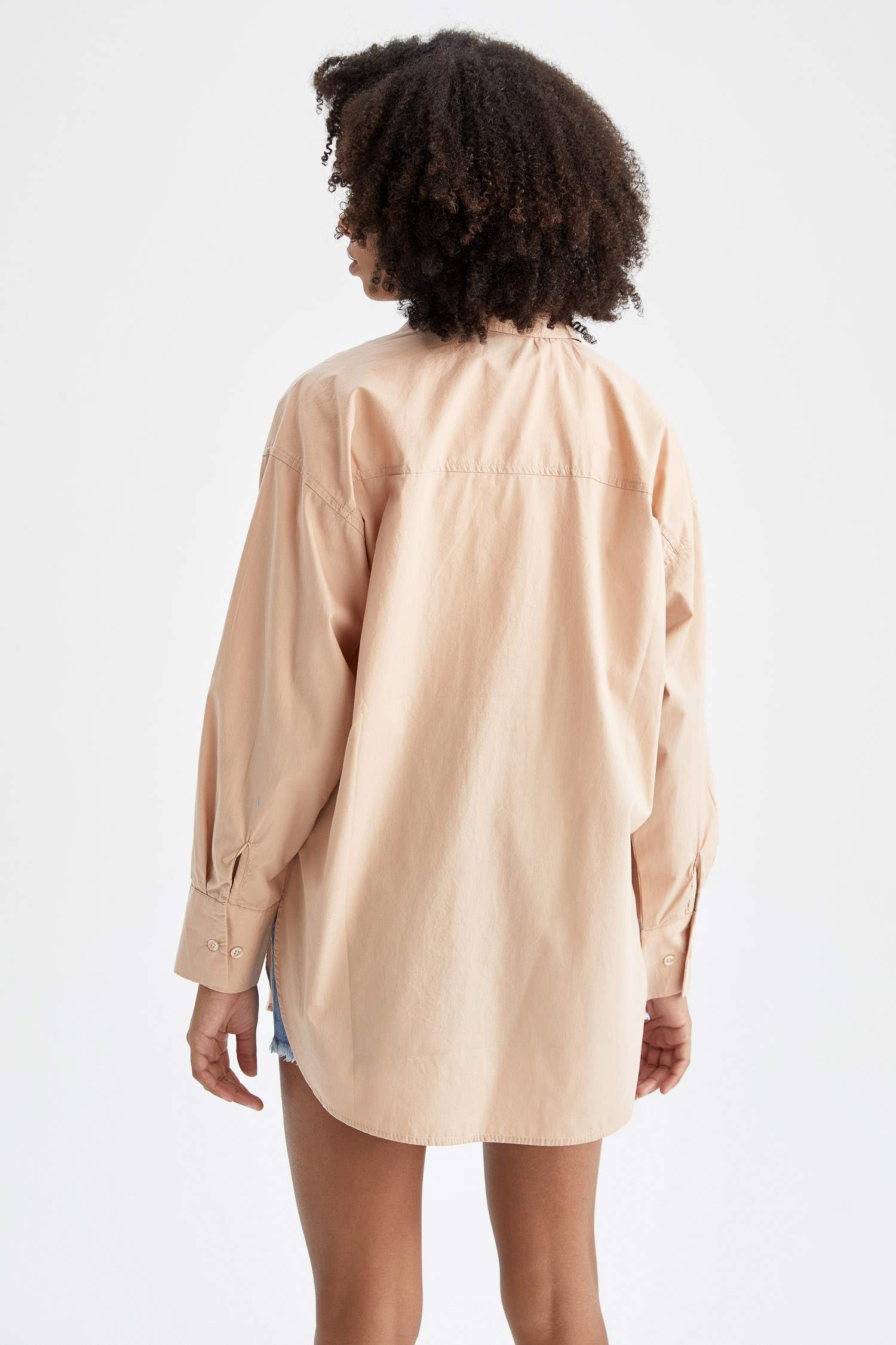 Oversize Fit Gömlek Yaka Poplin Uzun Kollu Tunik