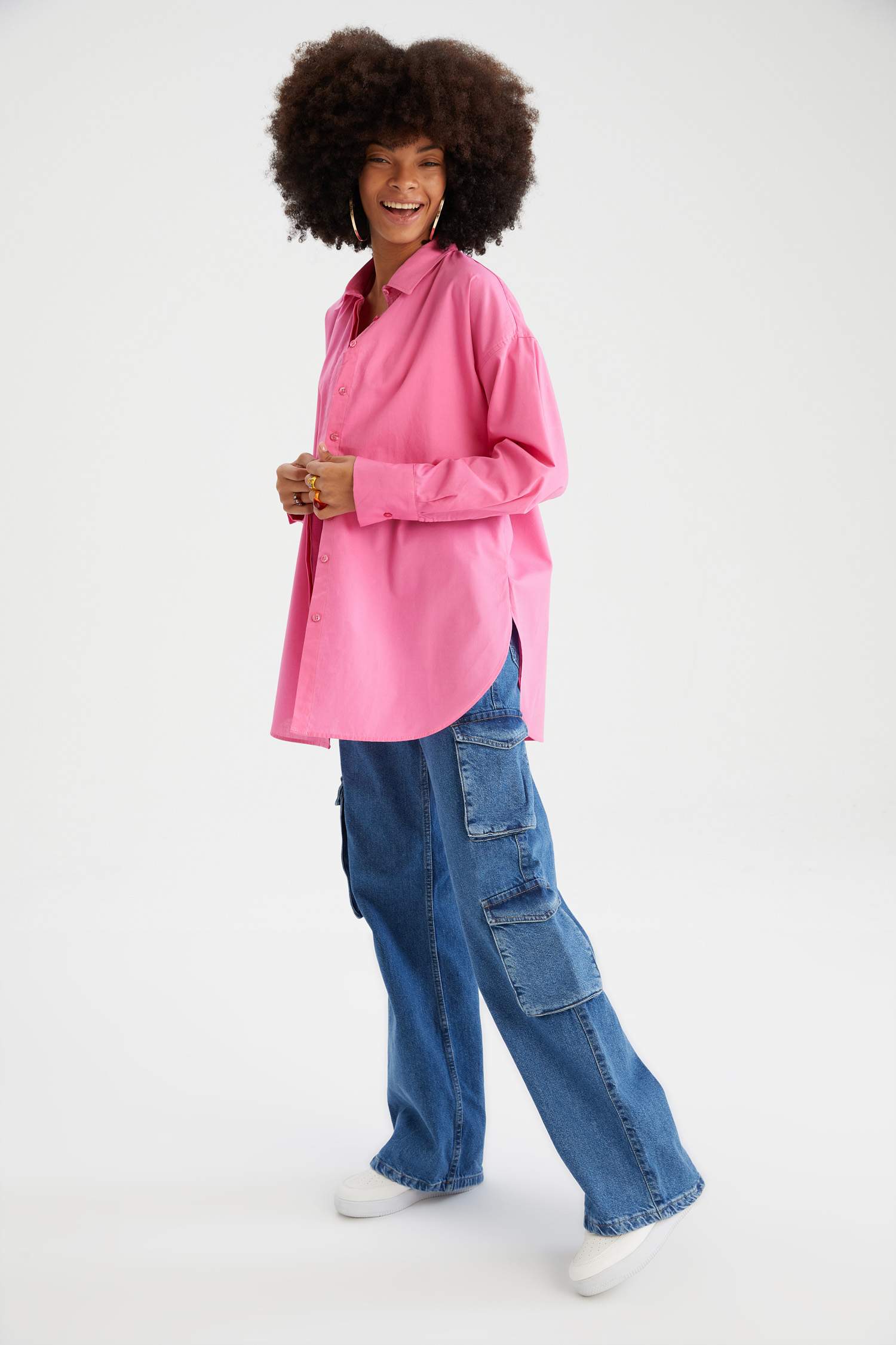 Oversize Fit Gömlek Yaka Poplin Uzun Kollu Tunik