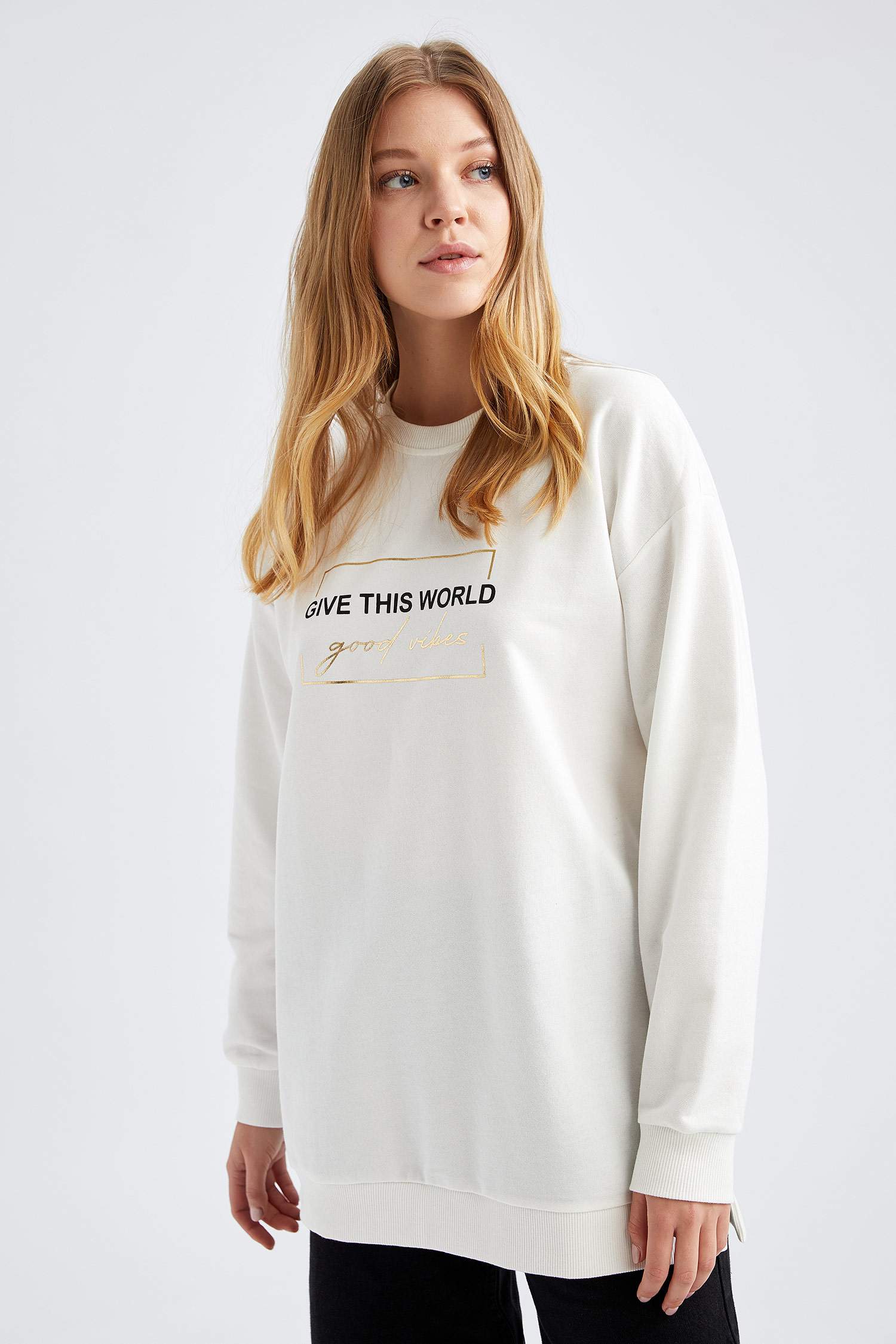 Minimal Baskılı Relax Fit Sweat Tunik