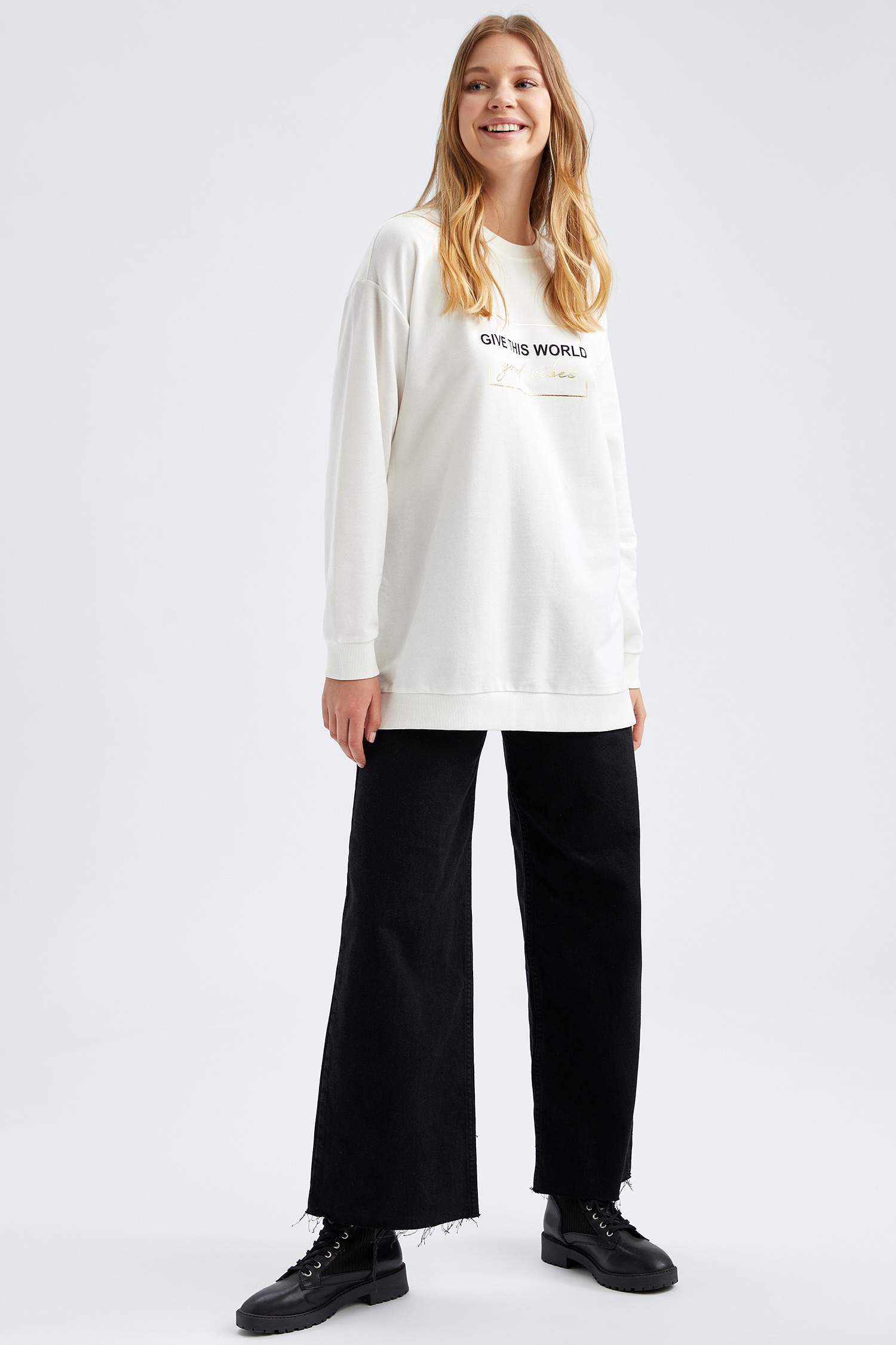 Minimal Baskılı Relax Fit Sweat Tunik