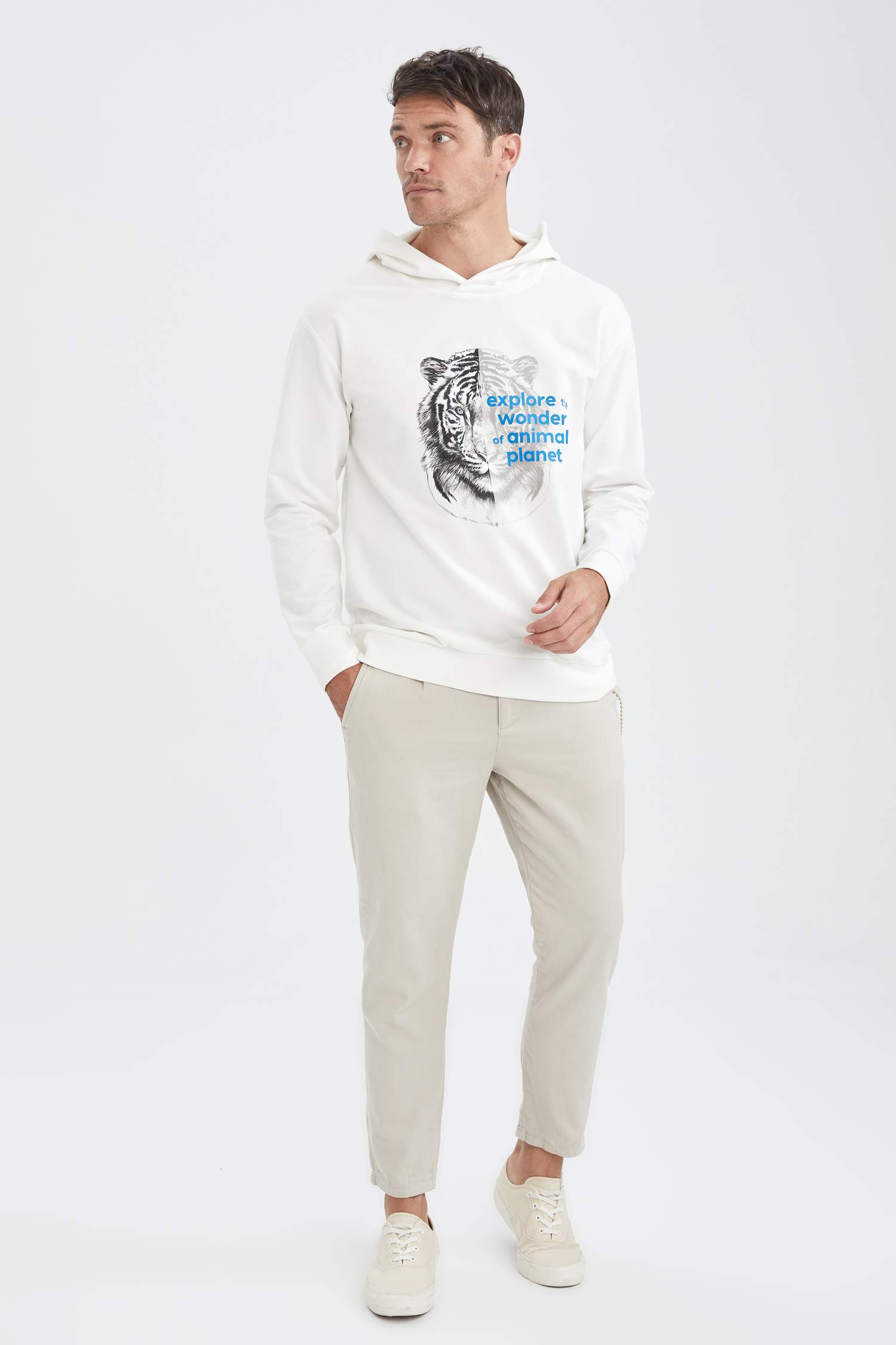 Kapüşonlu Oversize Fit Baskılı Sweatshirt