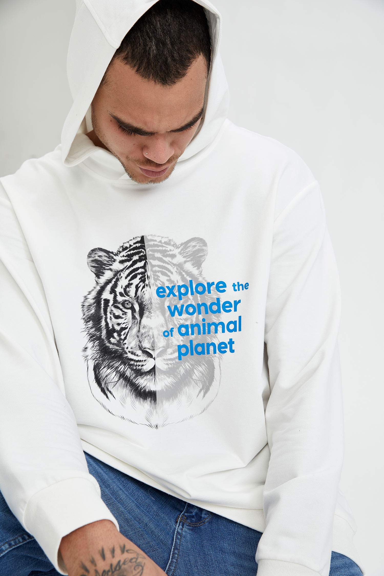 Kapüşonlu Oversize Fit Baskılı Sweatshirt