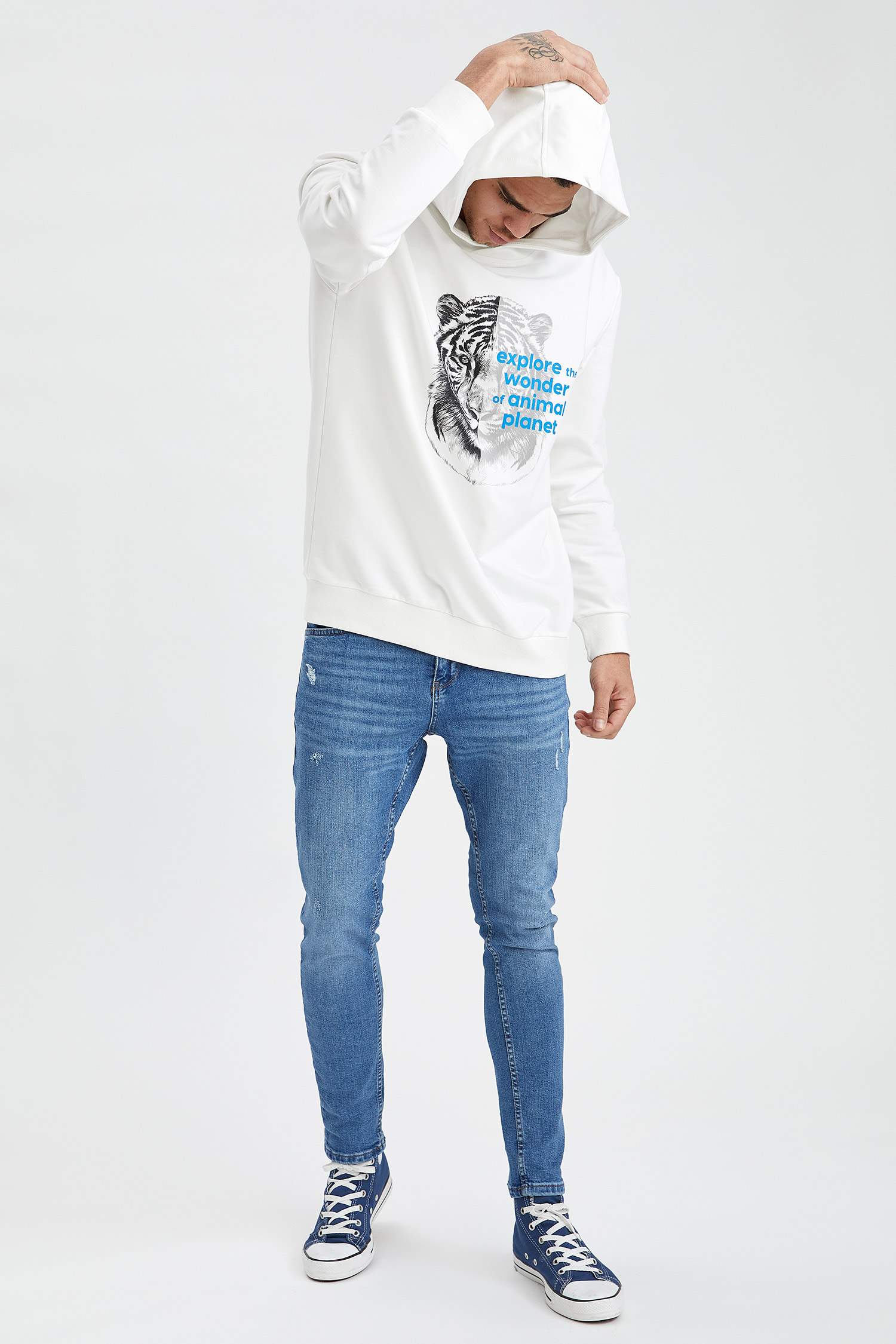 Kapüşonlu Oversize Fit Baskılı Sweatshirt
