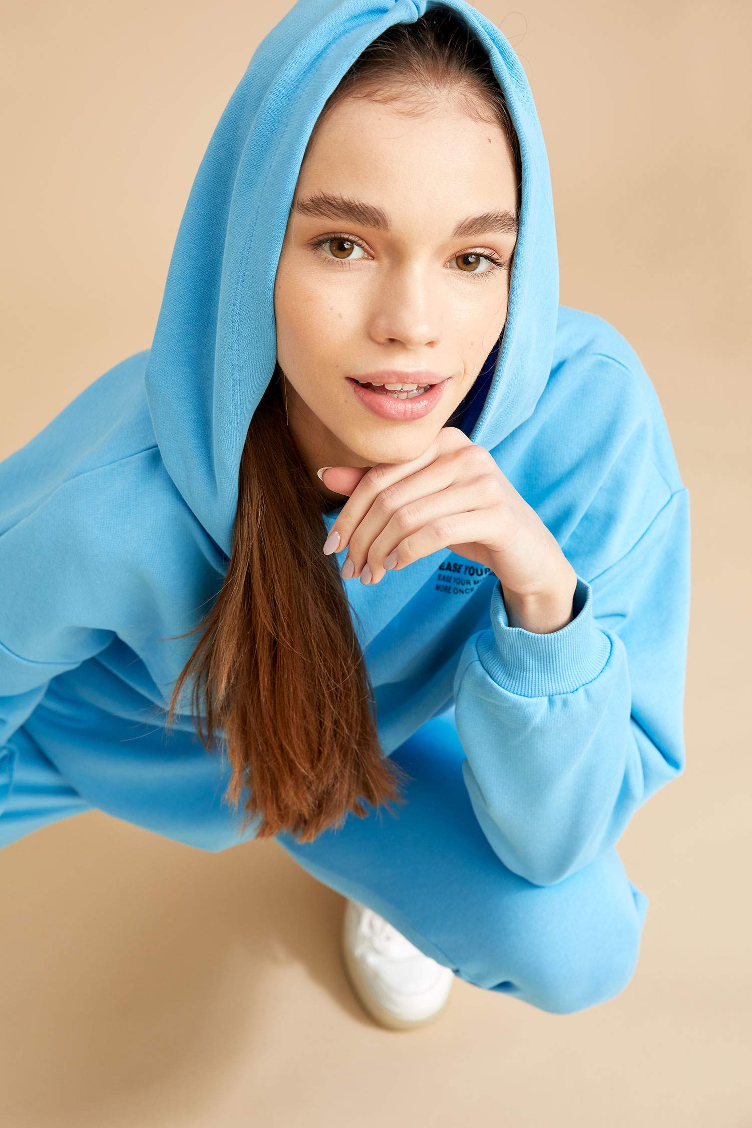 Organik Pamuklu Minimal Yazı Baskılı Relax Fit Sweatshirt