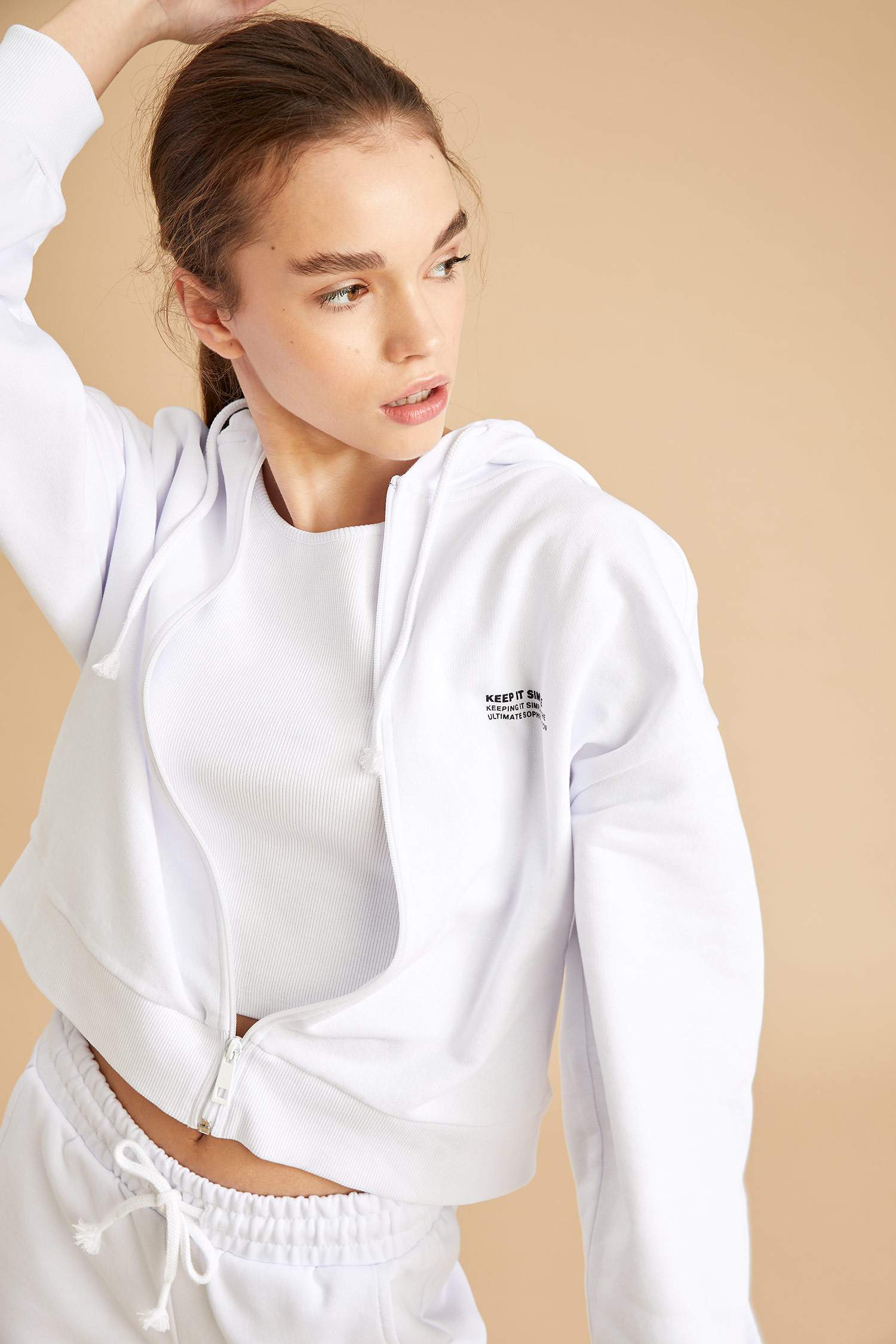 Minimal Yazı Baskılı Relax Fit Sweat Hırka