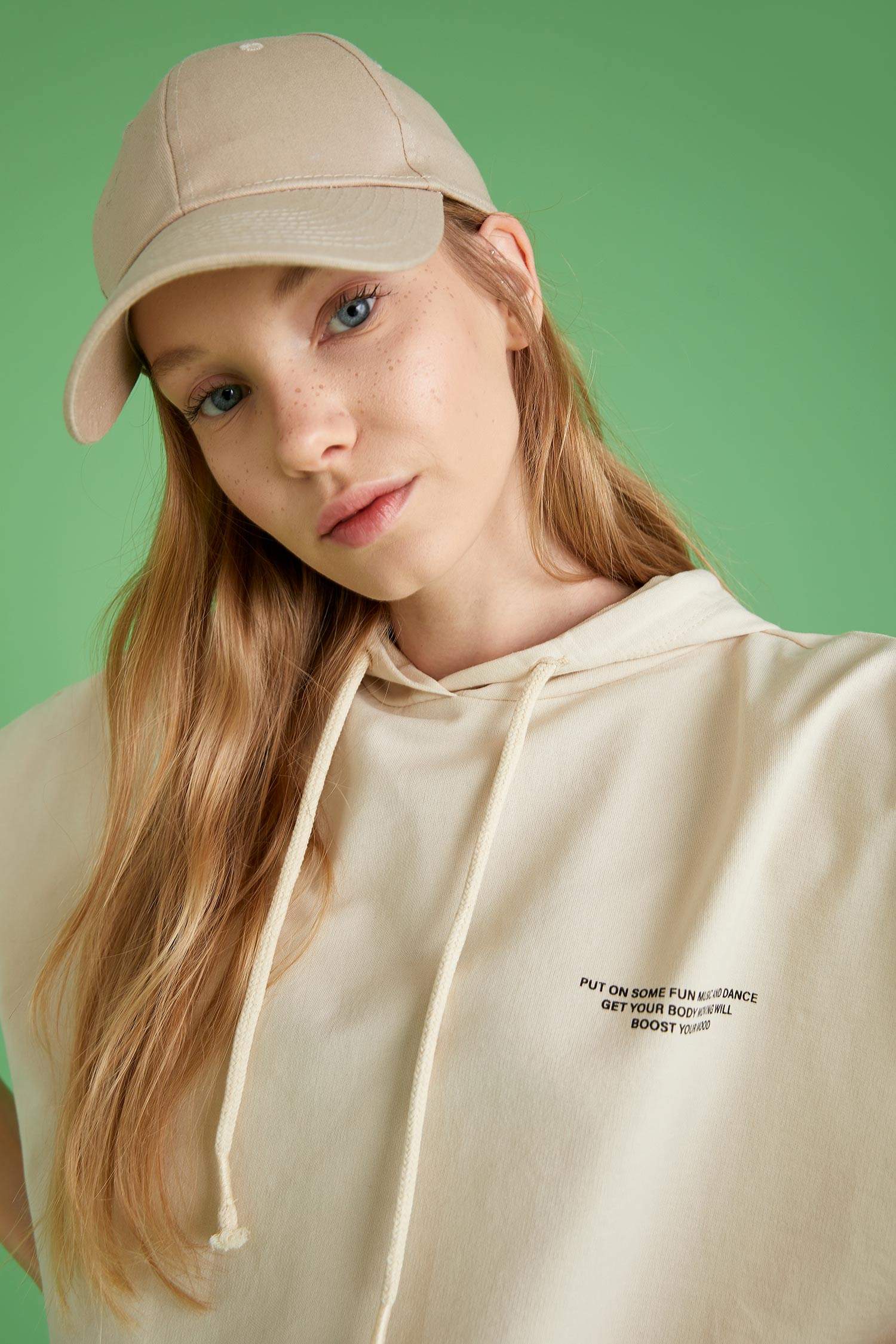 Yazı Baskılı Organik Pamuklu Relax Fit Kısa Kollu Sweatshirt