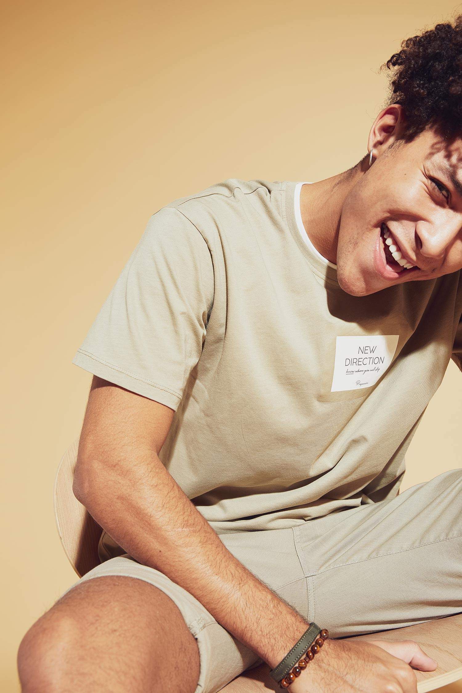 Oversize Fit Bisiklet Yaka Yazı Baskılı Kısa Kollu Tişört