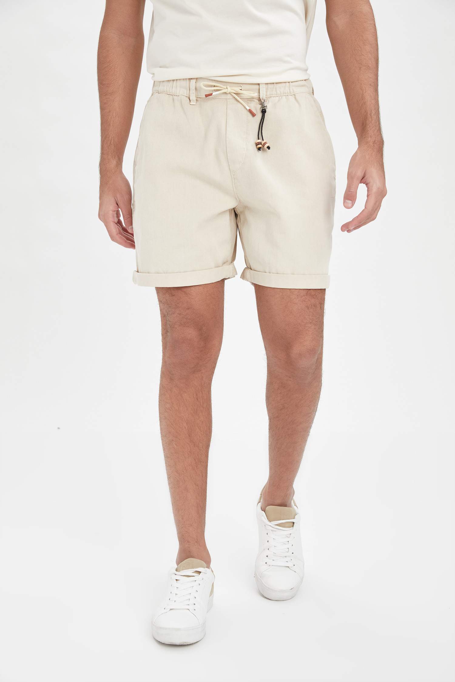 Regular Fit Beli Bağcıklı Bermuda Şort