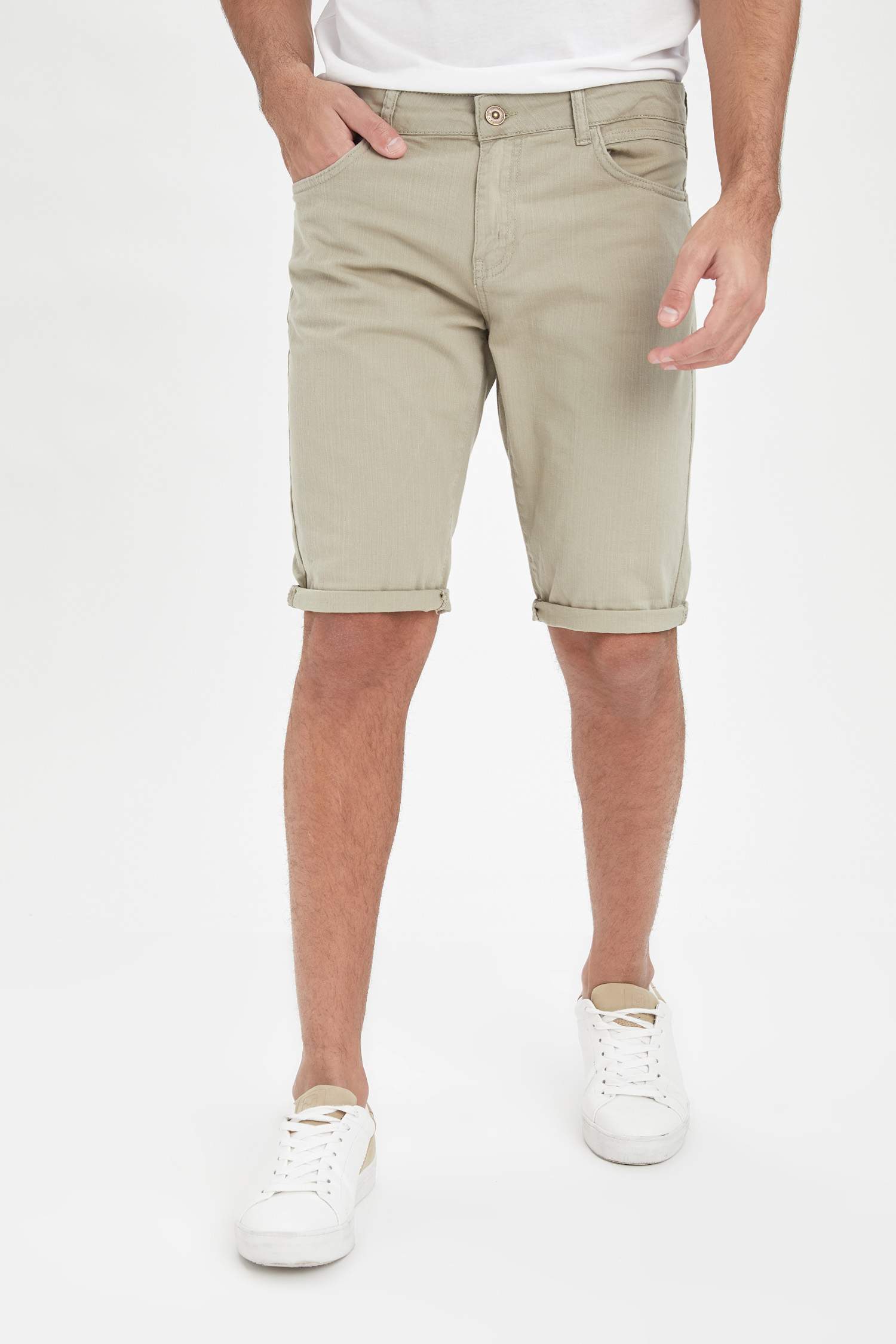Slim Fit Duble Paça Bermuda Şort