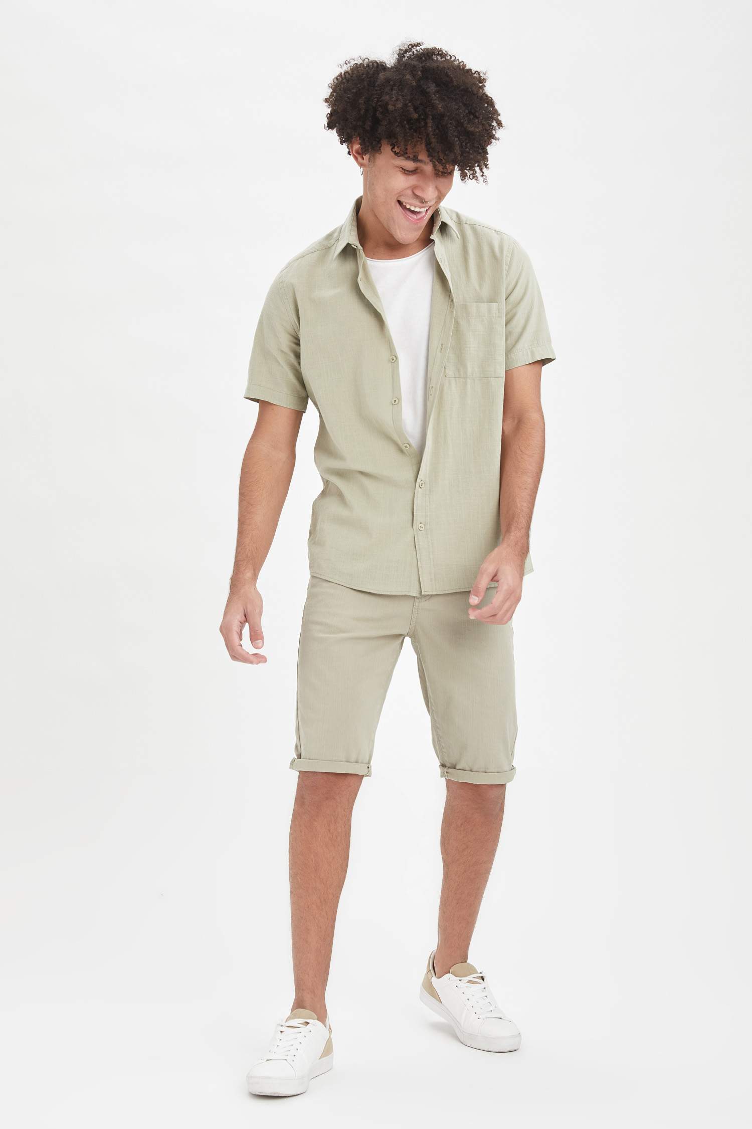 Slim Fit Duble Paça Bermuda Şort