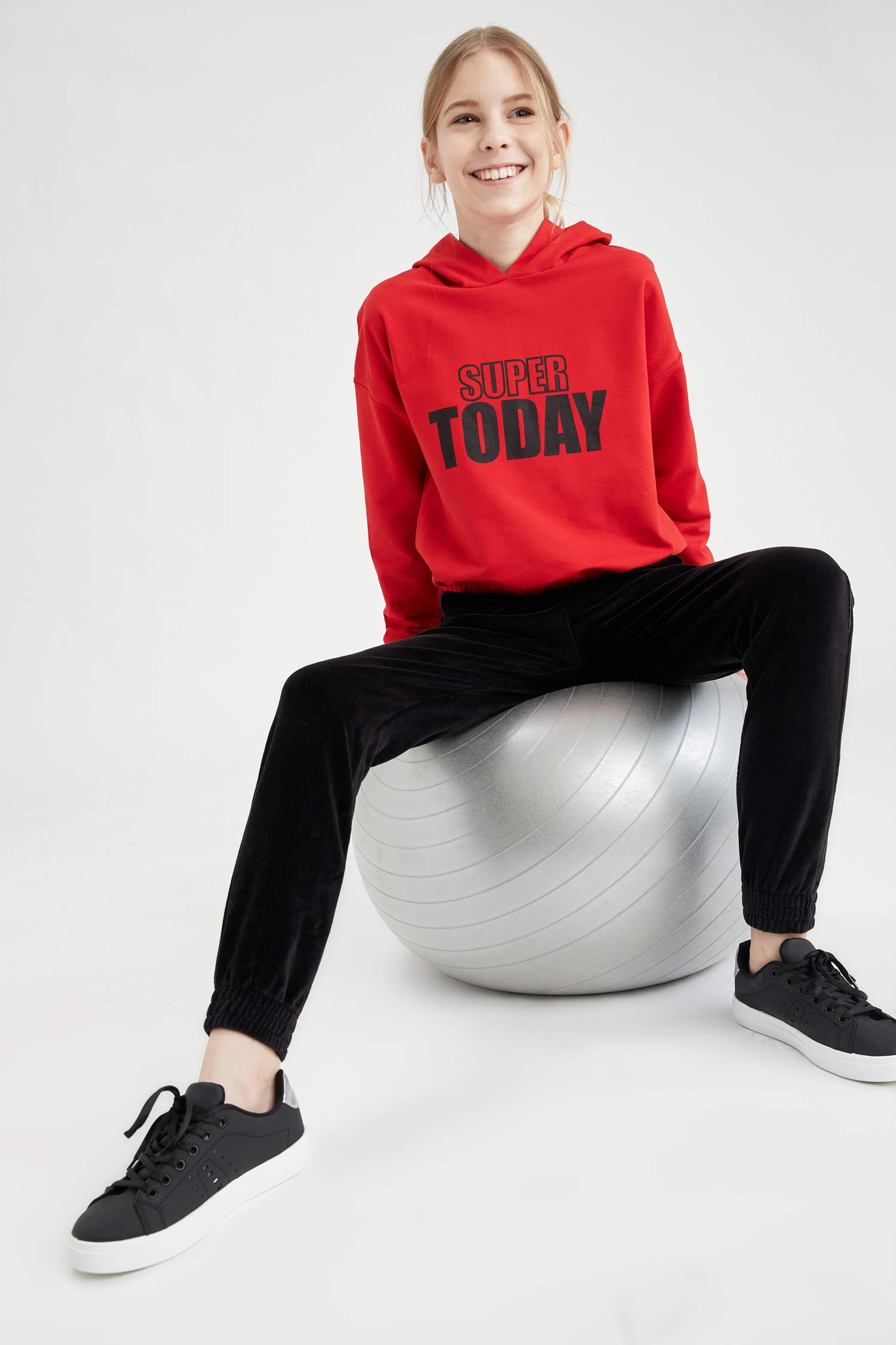 Kız Çocuk Yazı Baskılı Kapüşonlu Sweatshirt