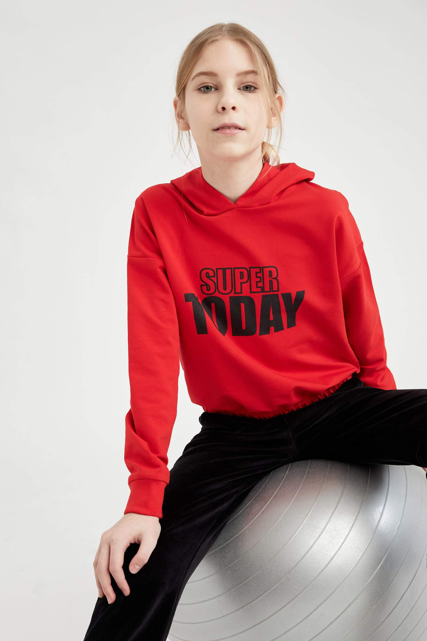 Kız Çocuk Yazı Baskılı Kapüşonlu Sweatshirt