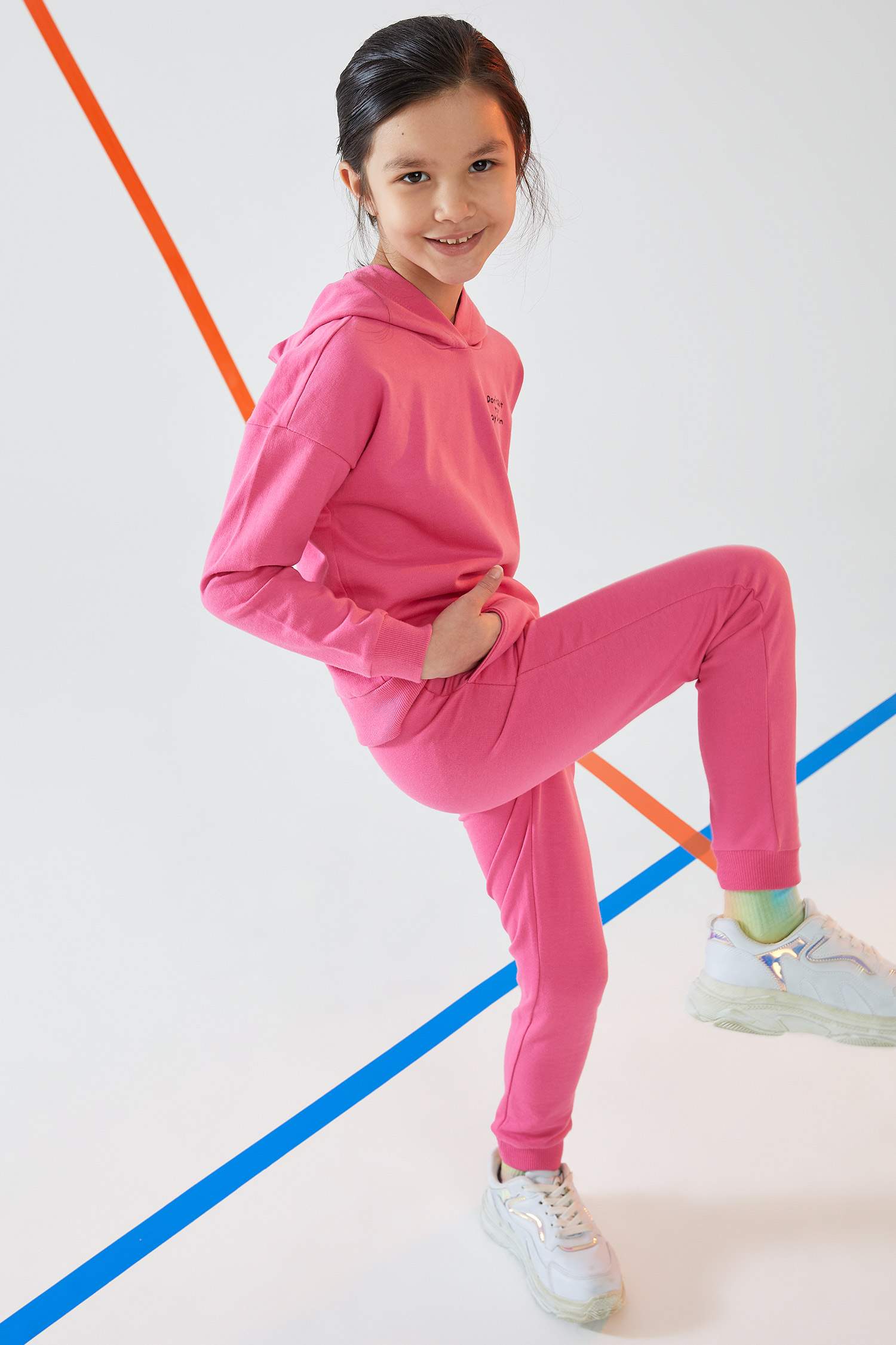 Kız Çocuk Yazı Baskılı Organik Sweatshirt ve Jogger Eşofman Alt Takımı