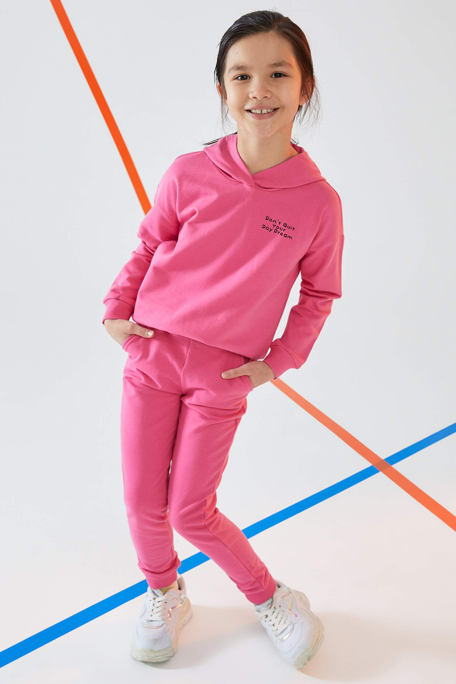 Kız Çocuk Yazı Baskılı Organik Sweatshirt ve Jogger Eşofman Alt Takımı