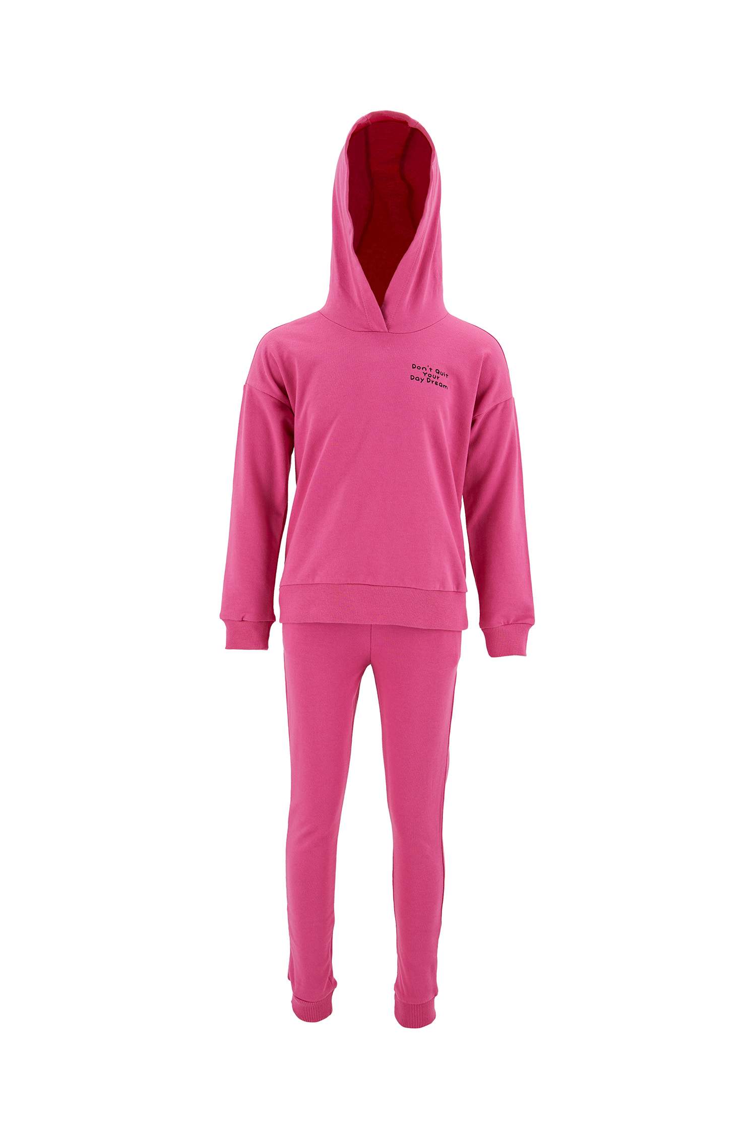 Kız Çocuk Yazı Baskılı Organik Sweatshirt ve Jogger Eşofman Alt Takımı