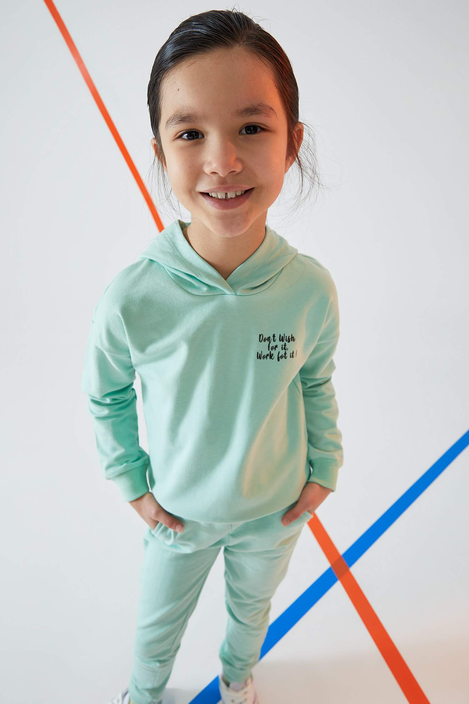 Kız Çocuk Yazı Baskılı Organik Sweatshirt ve Jogger Eşofman Alt Takımı