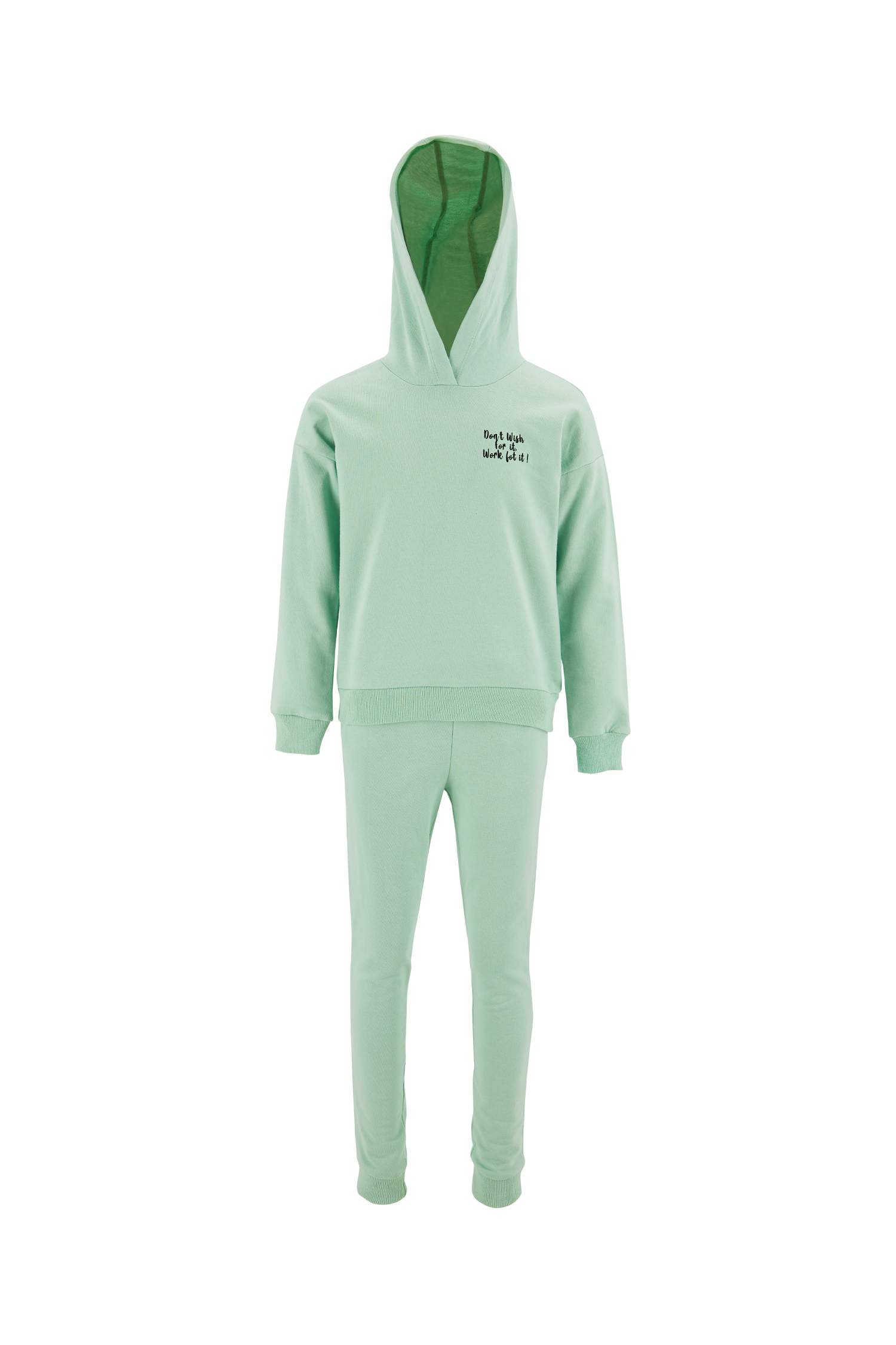 Kız Çocuk Yazı Baskılı Organik Sweatshirt ve Jogger Eşofman Alt Takımı