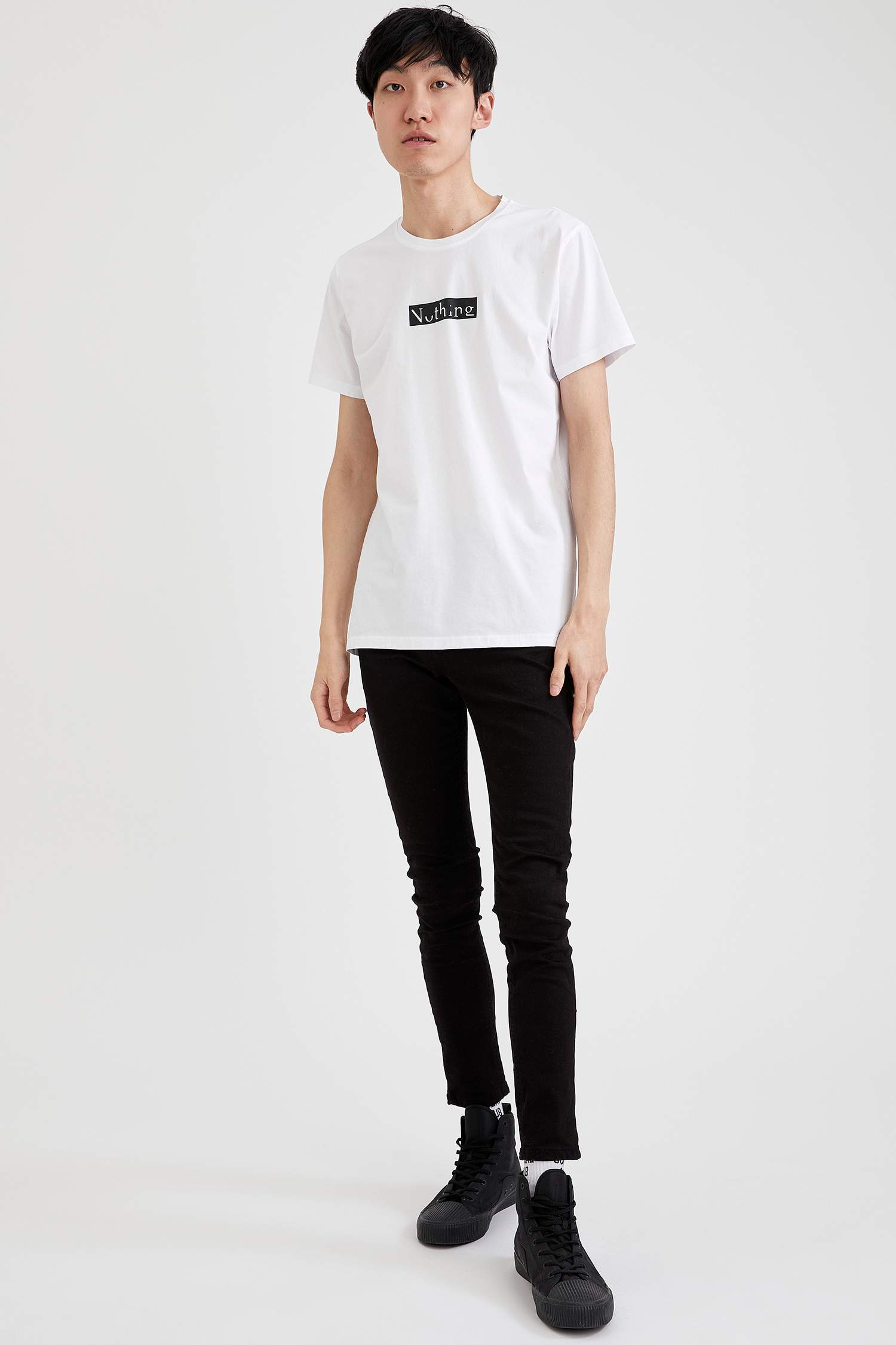 Nothing Baskılı Slim Fit Bisiklet Yaka Pamuklu Tişört