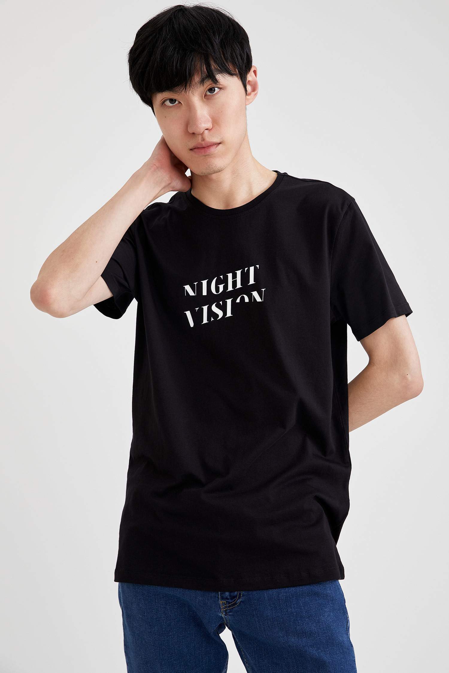 Night Vision Baskılı Slim Fit Bisiklet Yaka Pamuklu Tişört