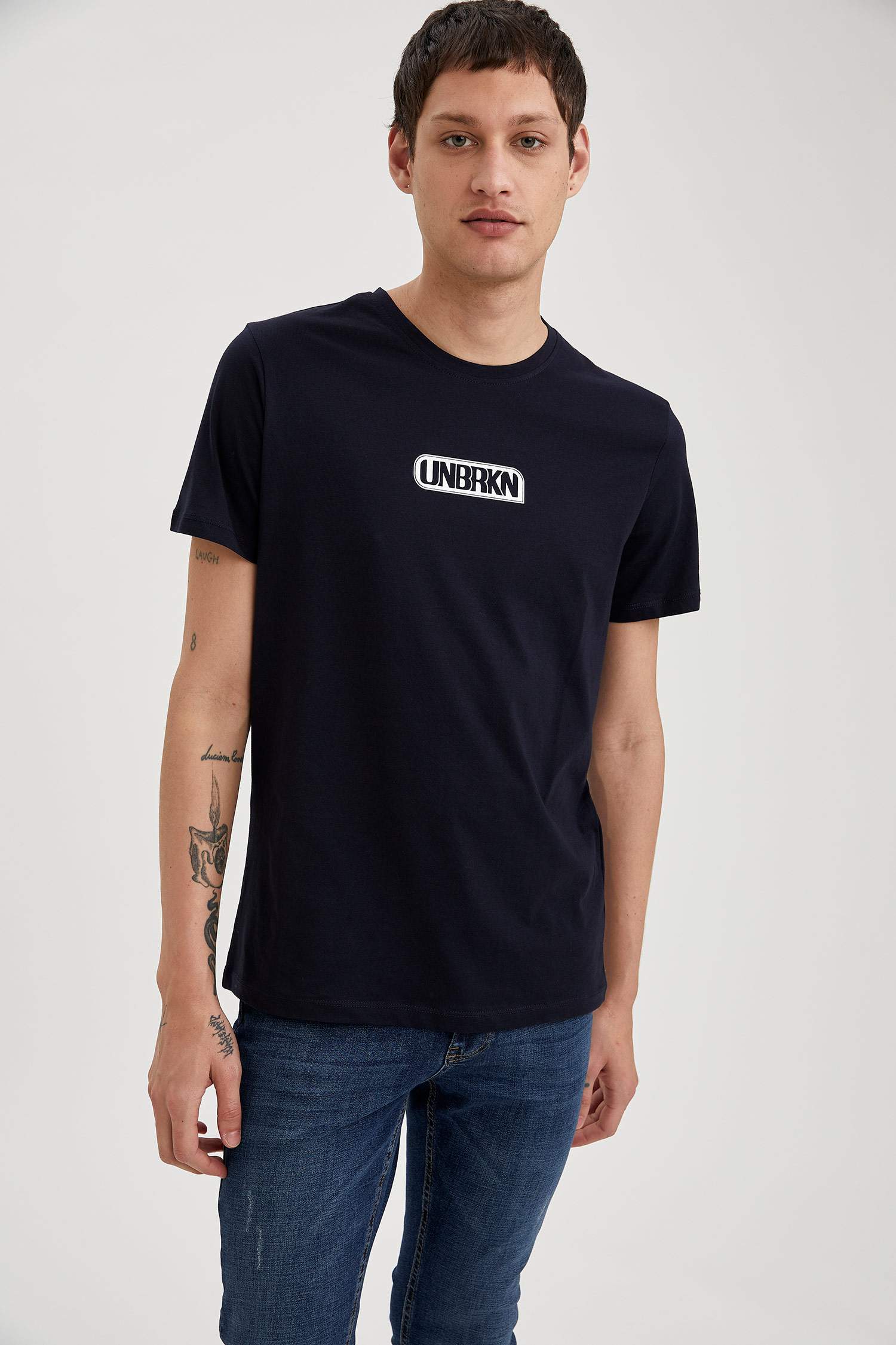 Unbrkn Baskılı Slim Fit Bisiklet Yaka Pamuklu Tişört