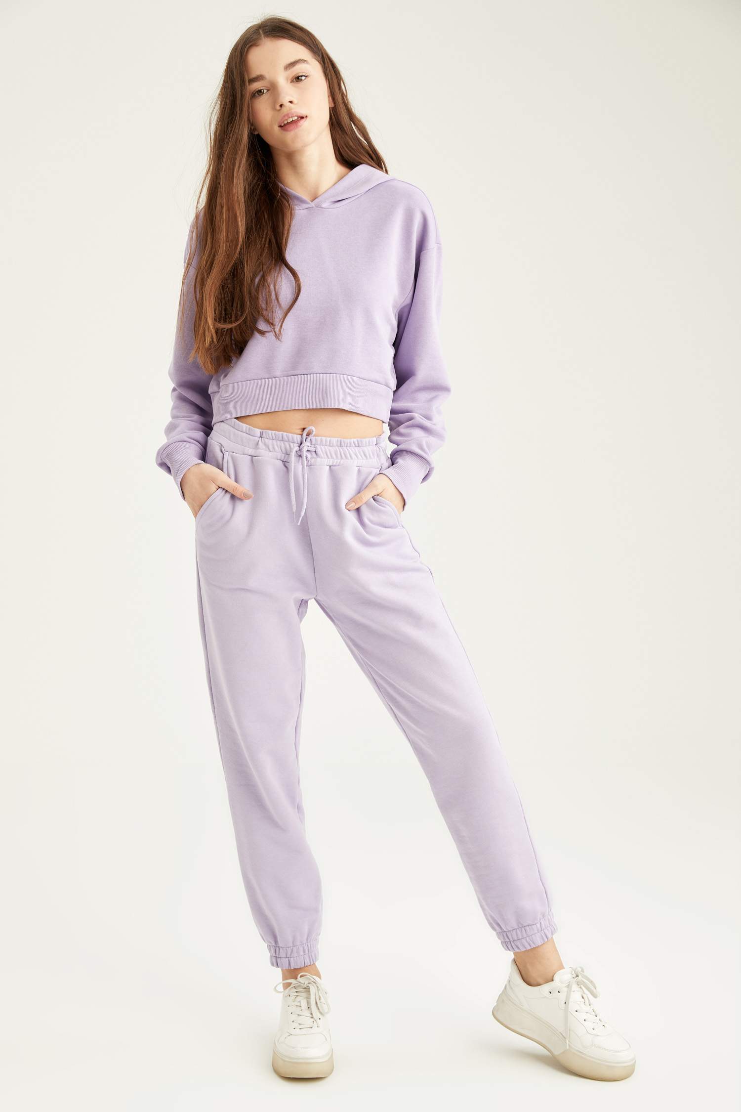 Basic Kapüşonlu Relax Fit Crop Sweatshirt