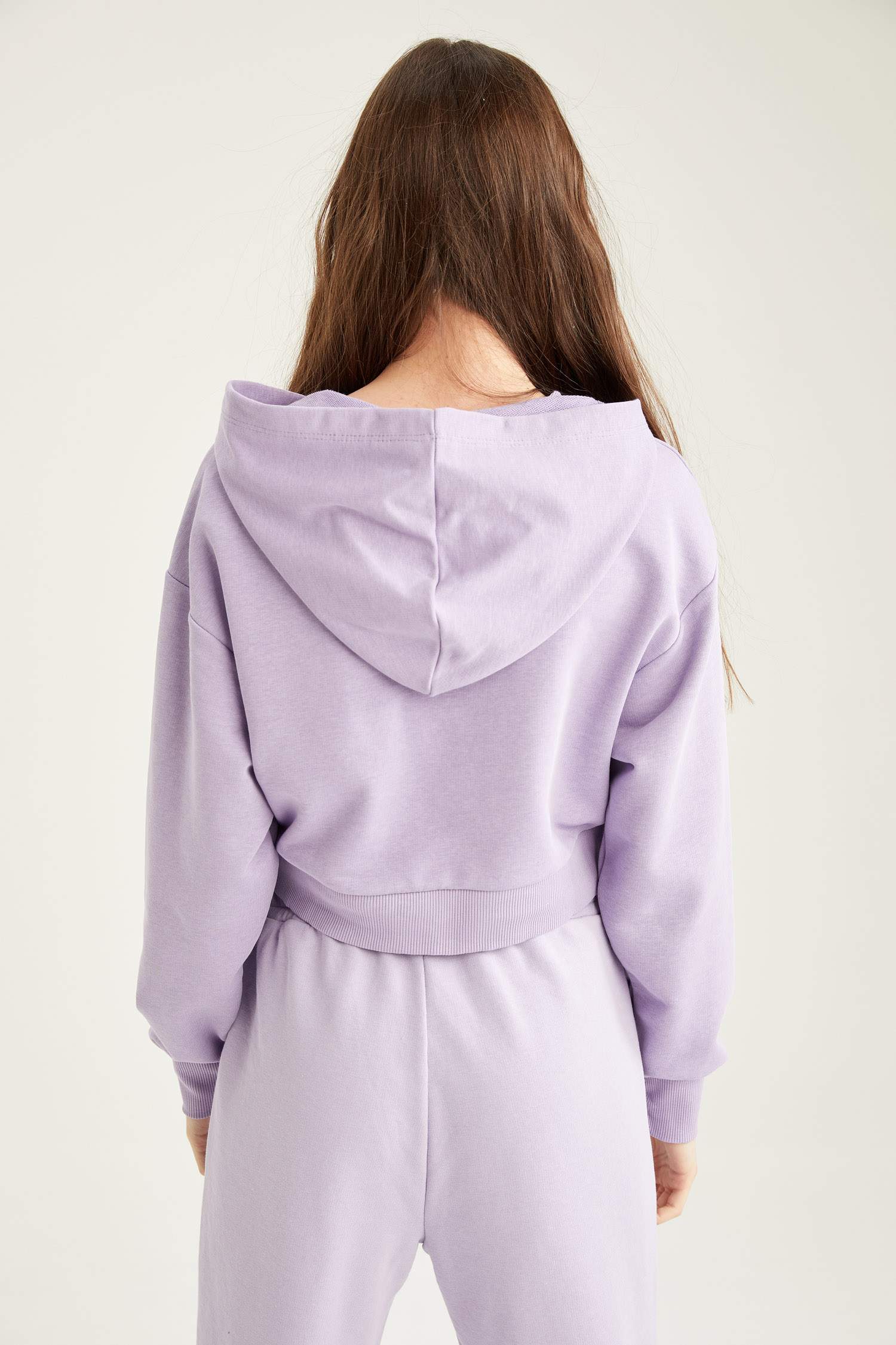 Basic Kapüşonlu Relax Fit Crop Sweatshirt