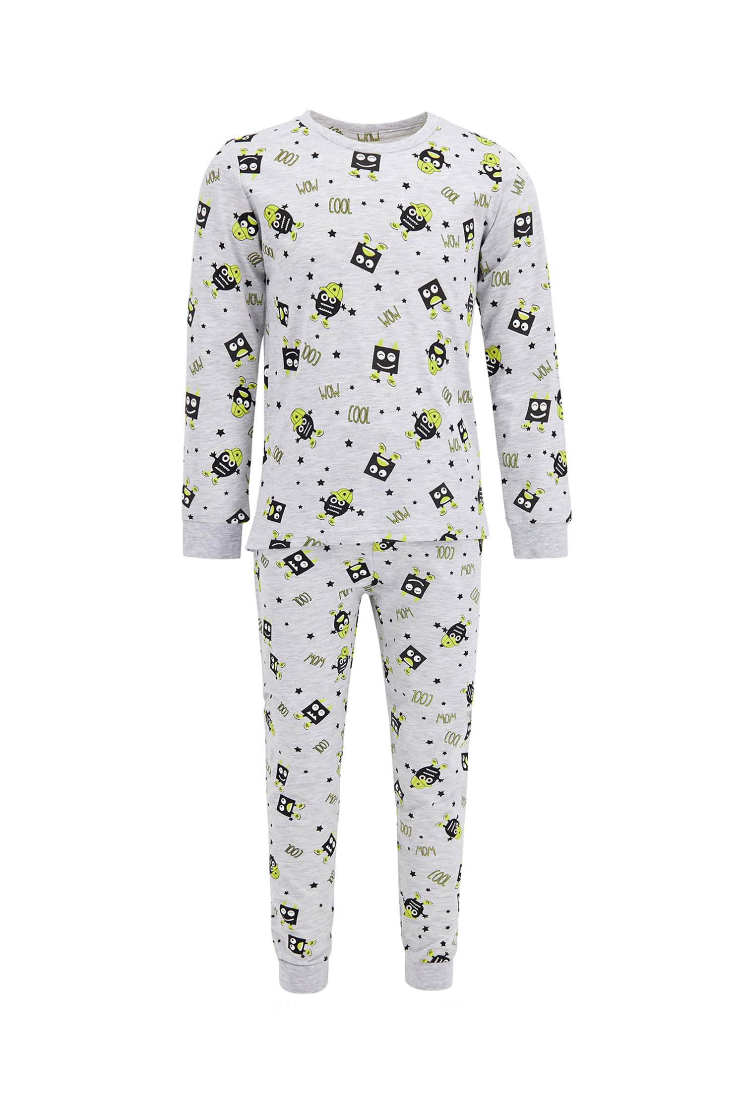 Erkek Çocuk Sevimli Canavar Baskılı Pijama Takımı