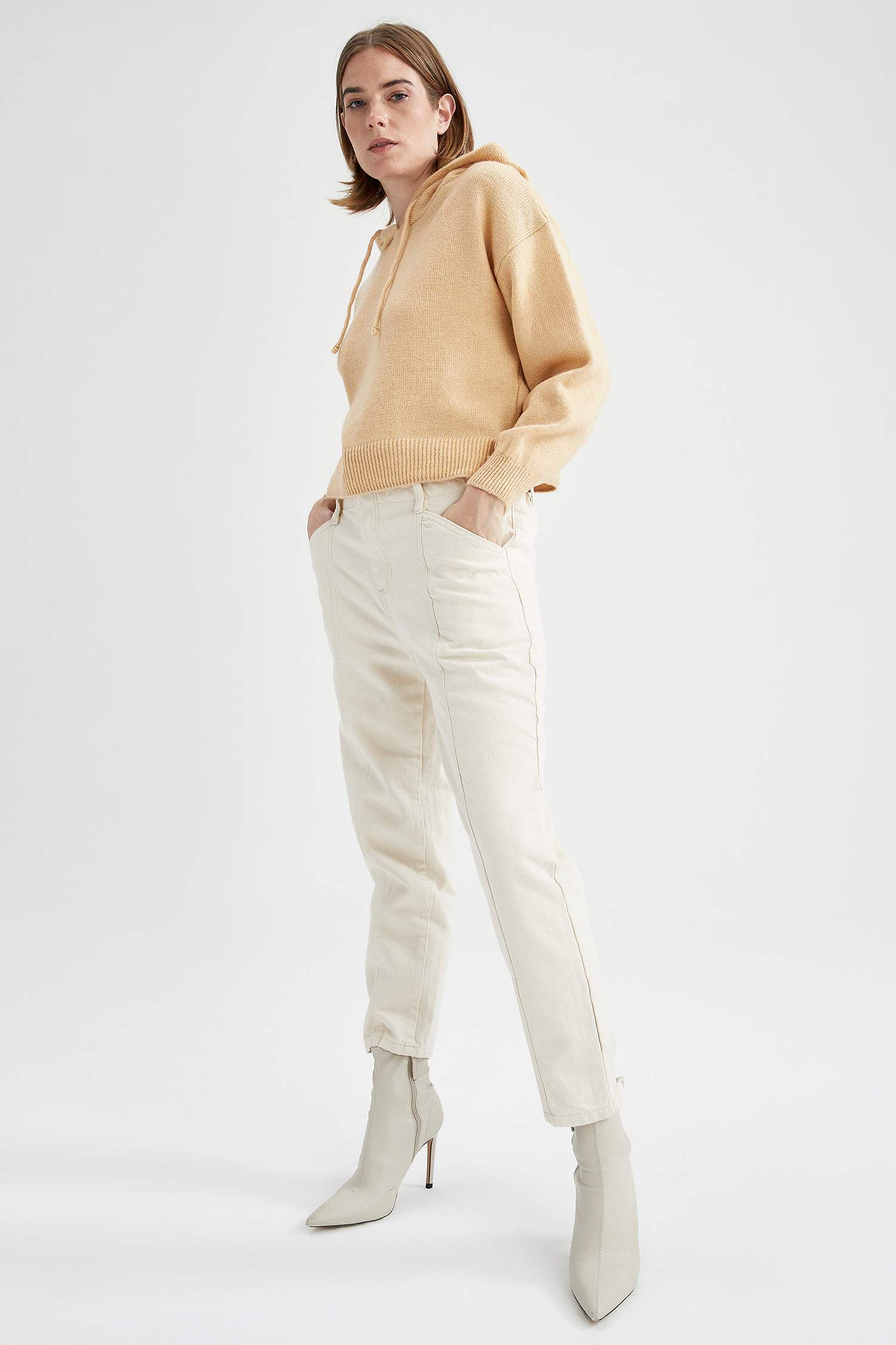 Kapüşonlu Relax Fit Crop Triko Sweatshirt