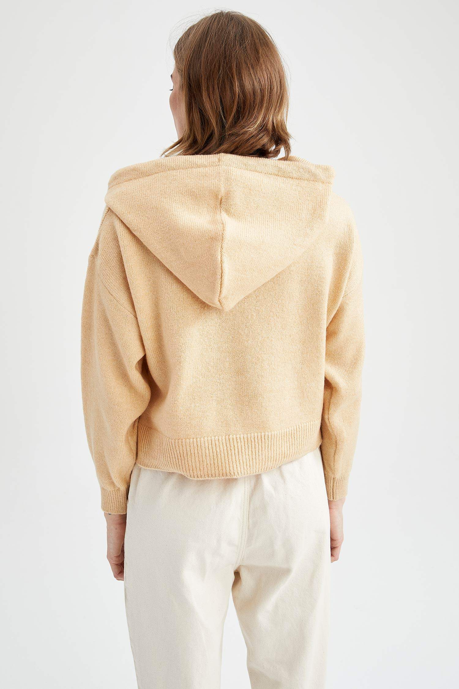 Kapüşonlu Relax Fit Crop Triko Sweatshirt
