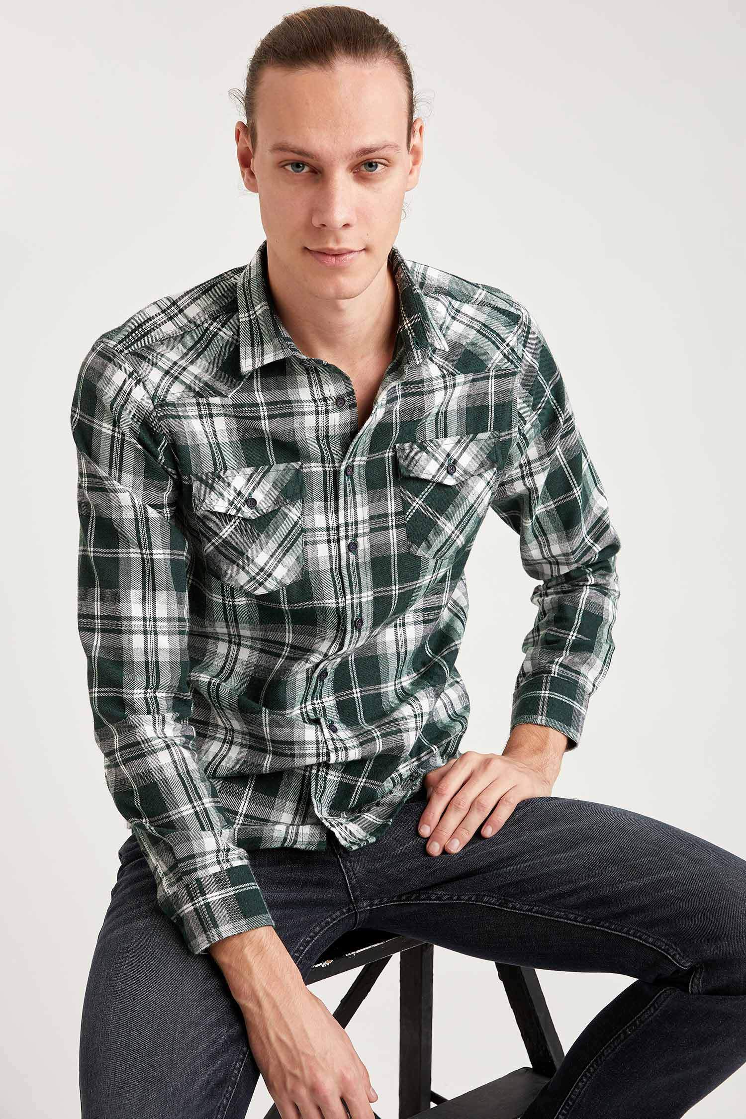 Ekose Slim Fit Uzun Kollu Oduncu Gömlek