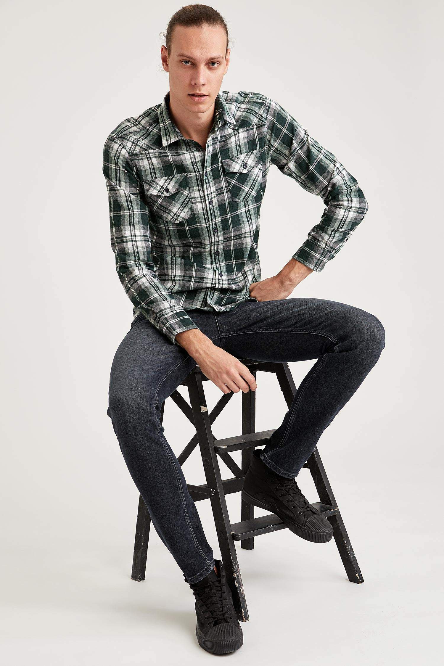 Ekose Slim Fit Uzun Kollu Oduncu Gömlek