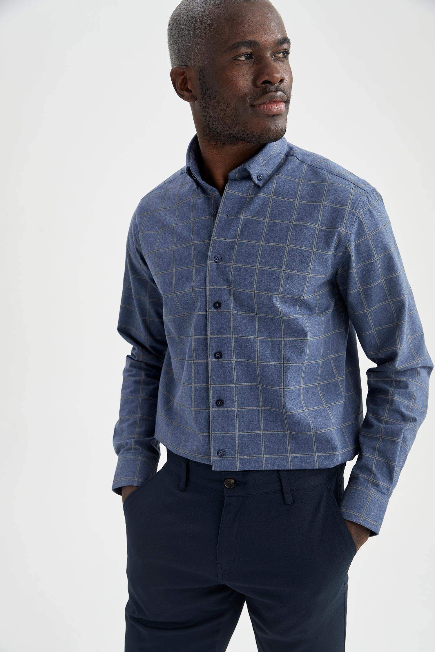 Modern Fit Kare Desenli Klasik Uzun Kollu Oduncu Gömlek