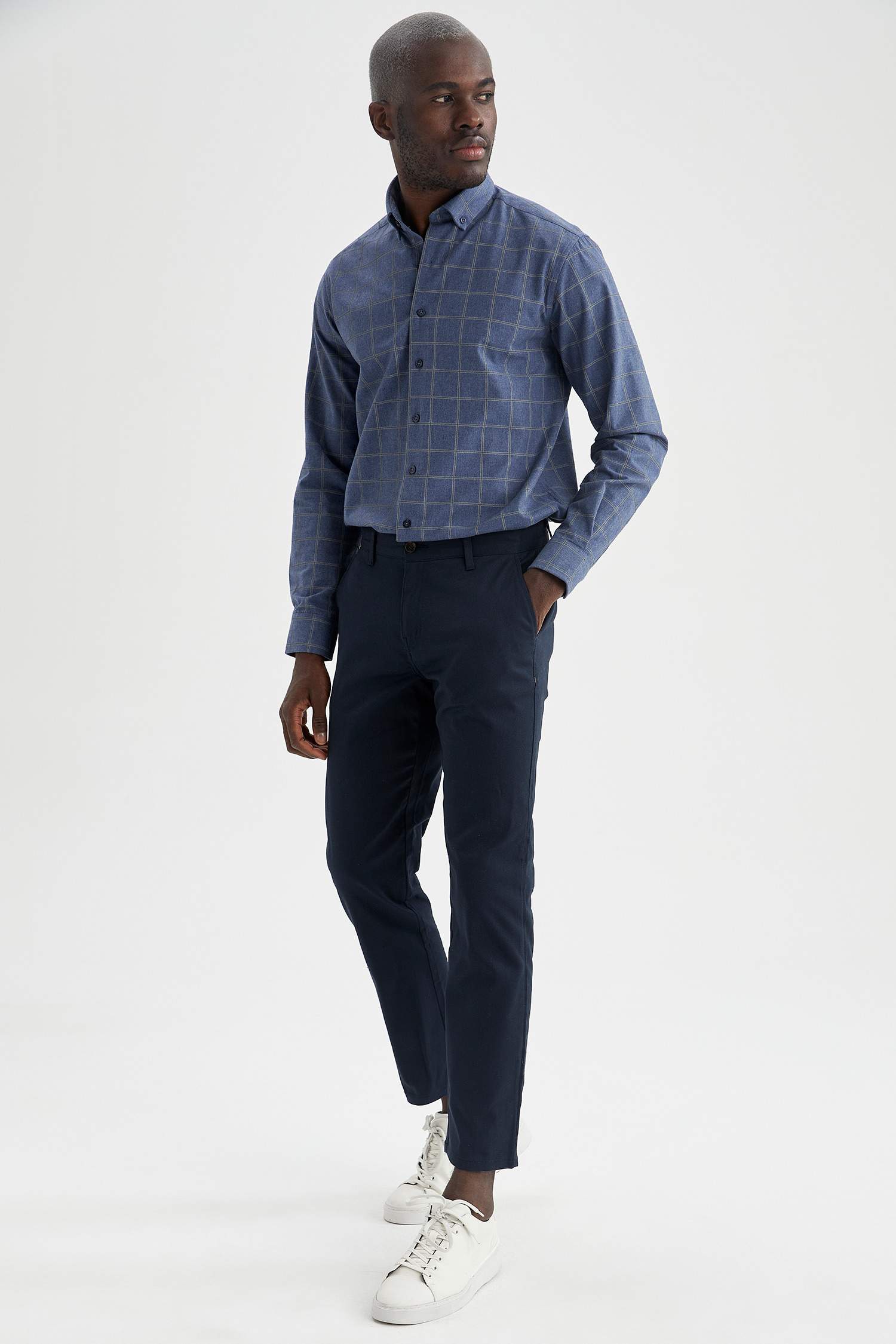 Modern Fit Kare Desenli Klasik Uzun Kollu Oduncu Gömlek