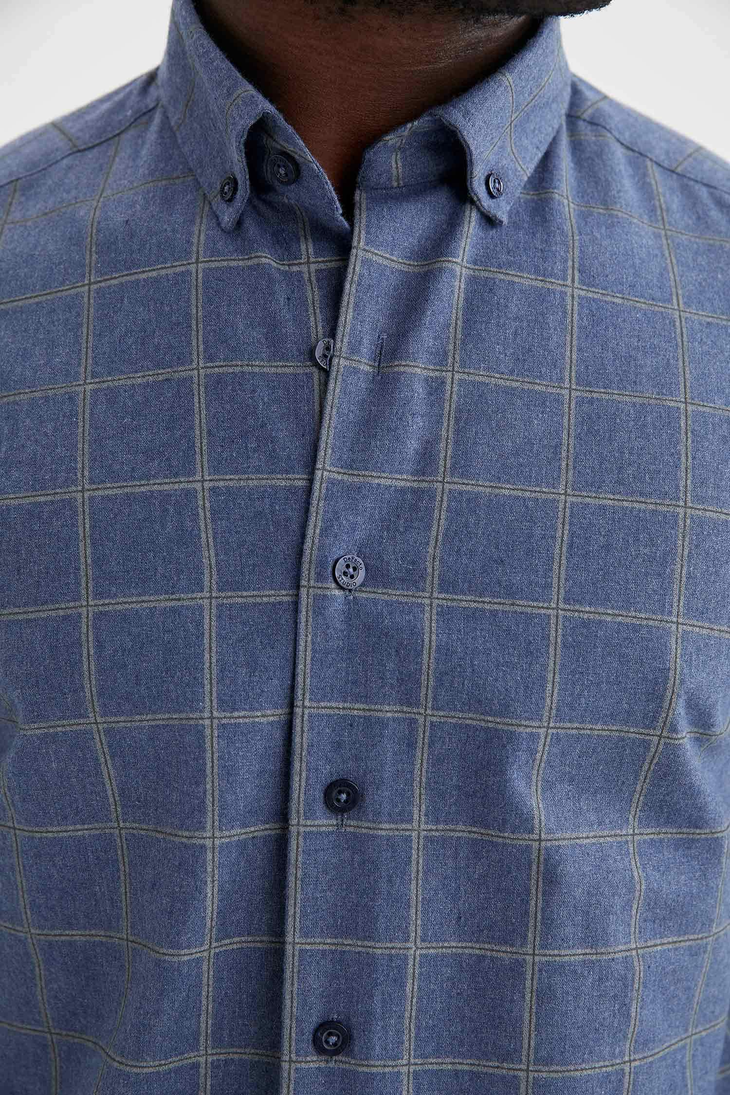 Modern Fit Kare Desenli Klasik Uzun Kollu Oduncu Gömlek
