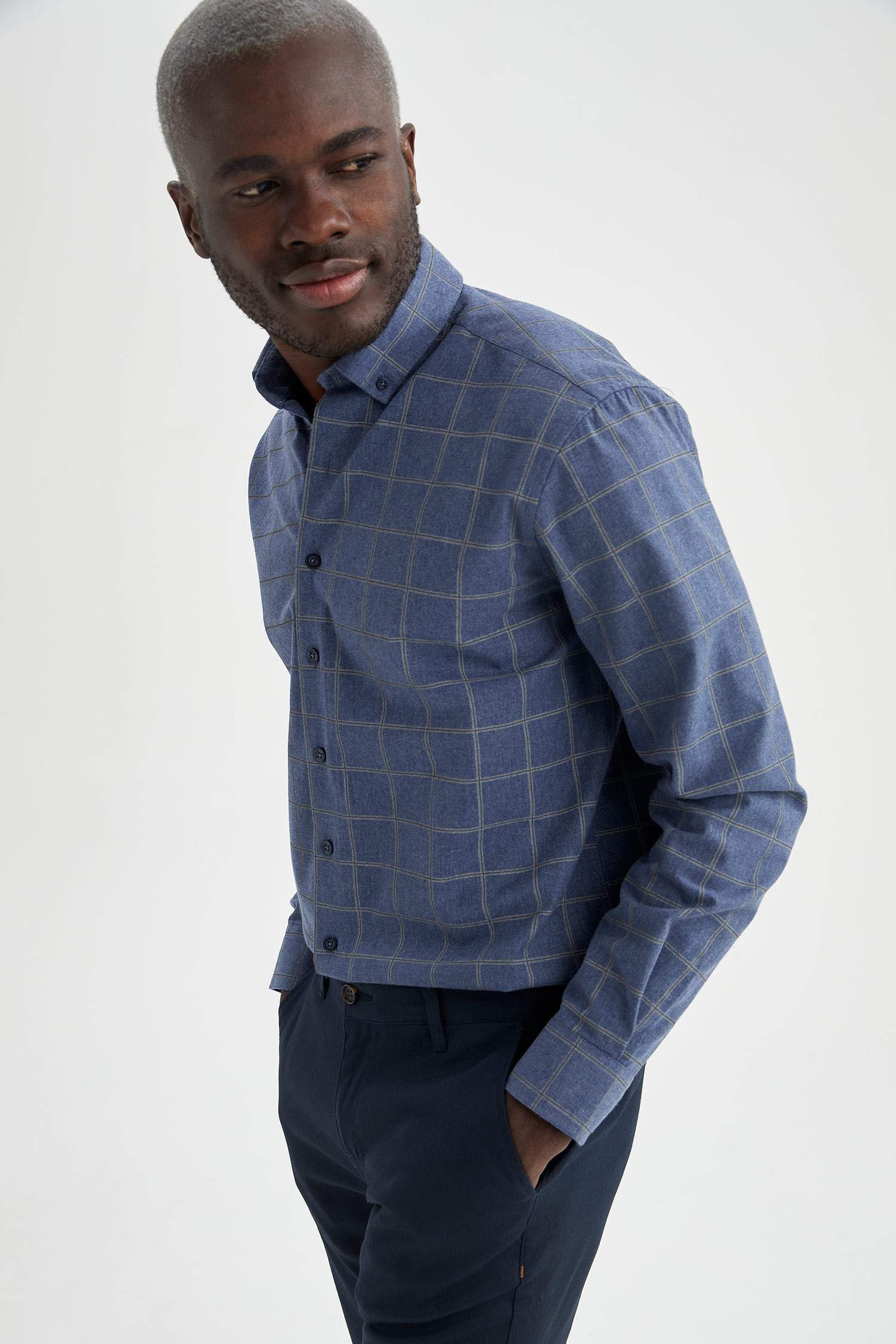 Modern Fit Kare Desenli Klasik Uzun Kollu Oduncu Gömlek