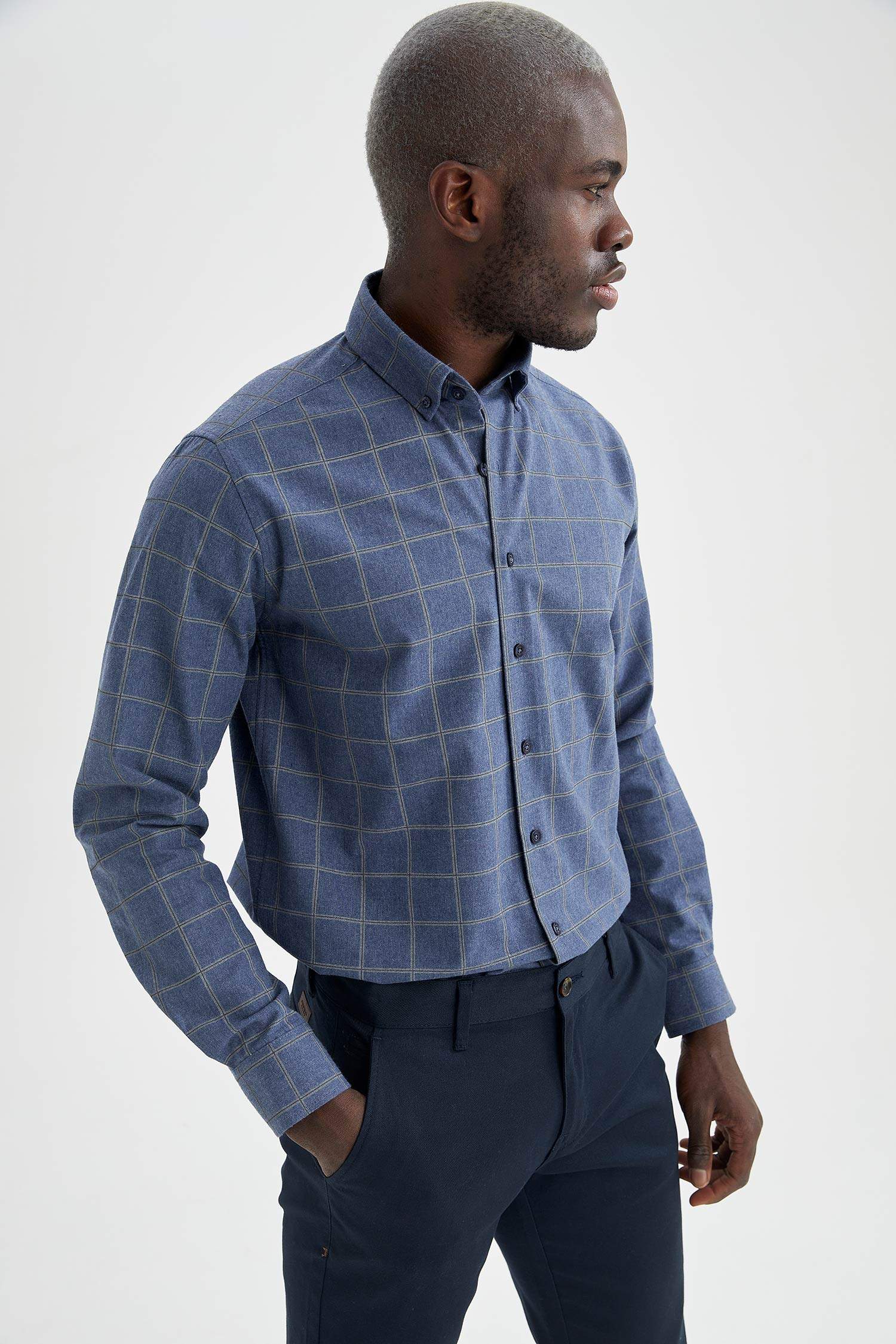 Modern Fit Kare Desenli Klasik Uzun Kollu Oduncu Gömlek