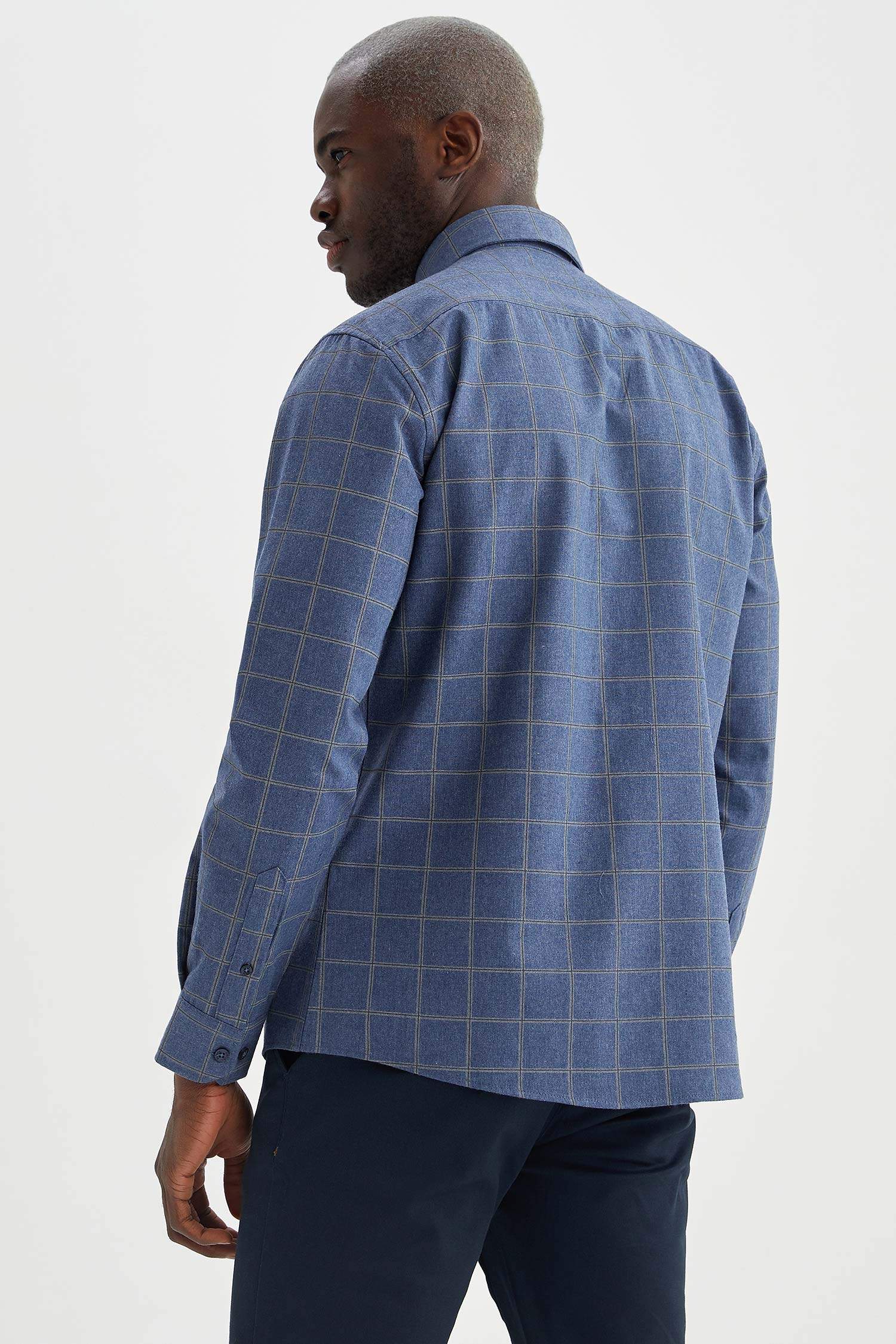 Modern Fit Kare Desenli Klasik Uzun Kollu Oduncu Gömlek