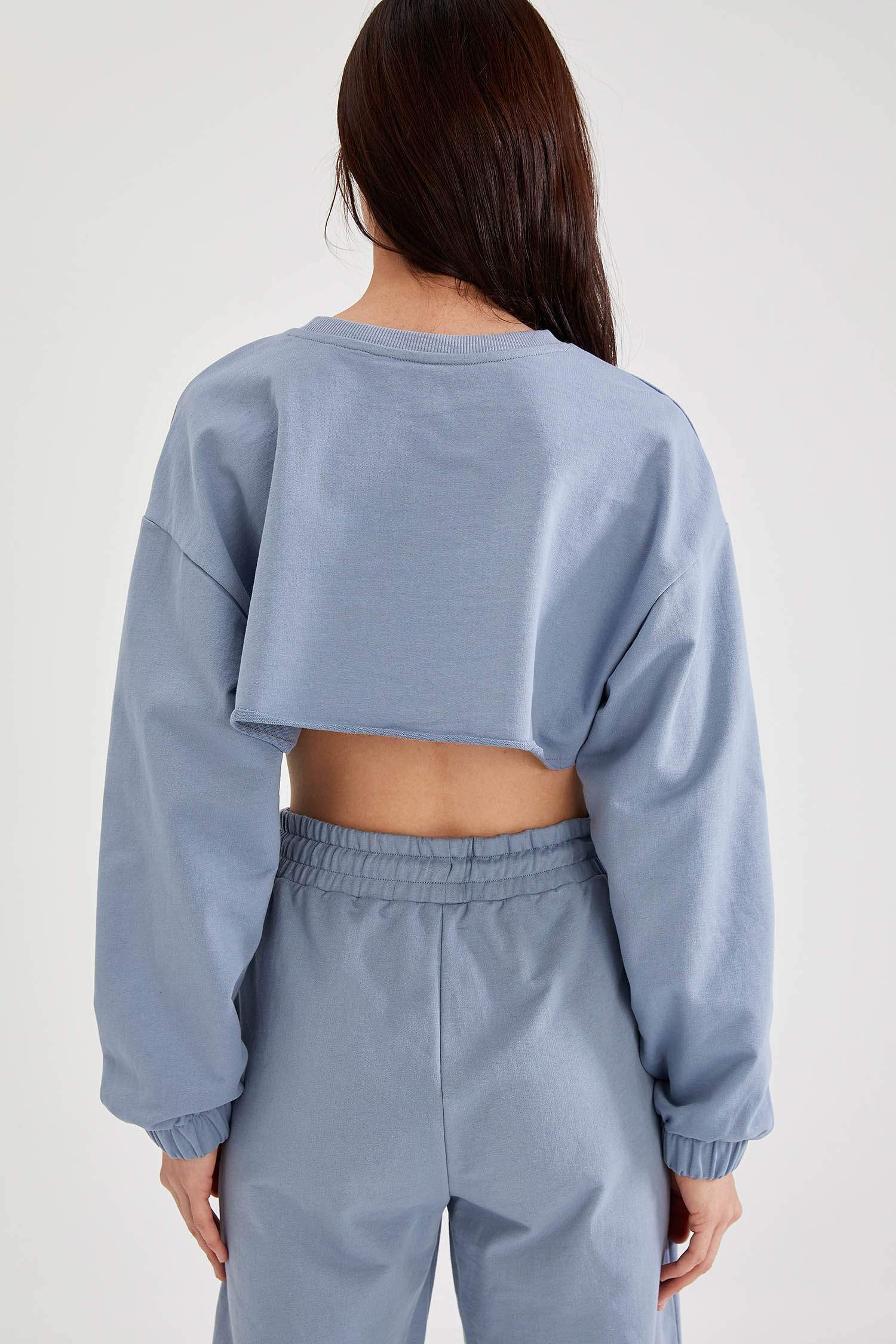 Yazı Baskılı Oversize Fit Crop Sweatshirt