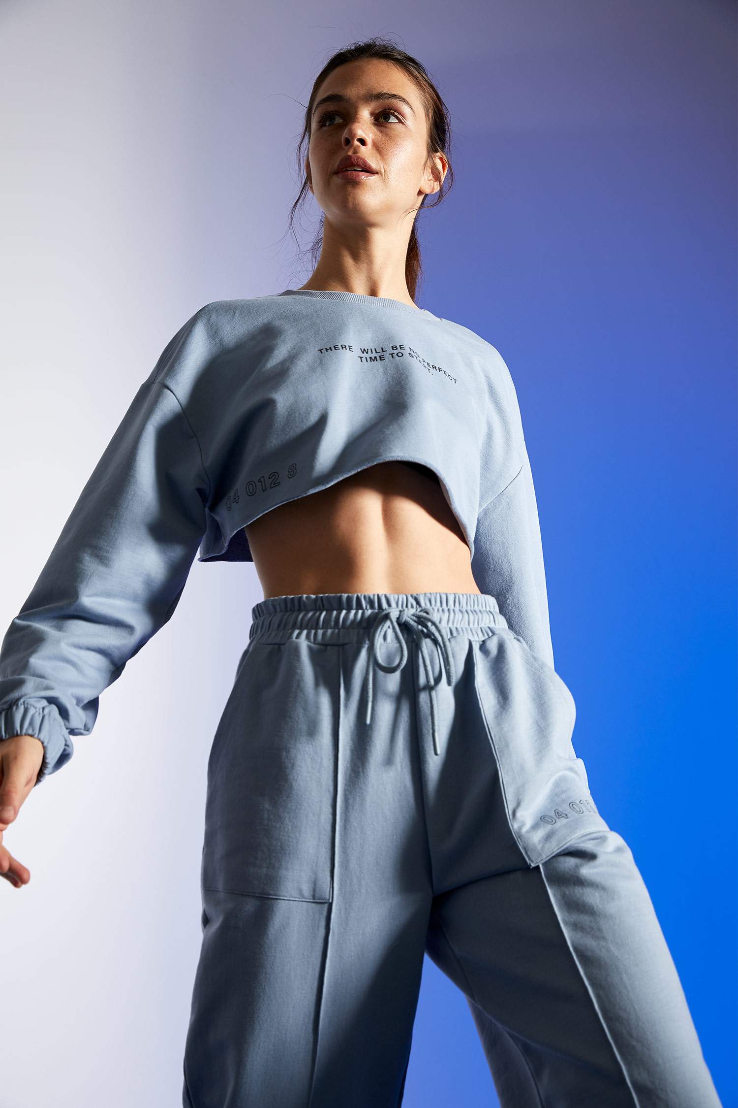 Yazı Baskılı Oversize Fit Crop Sweatshirt