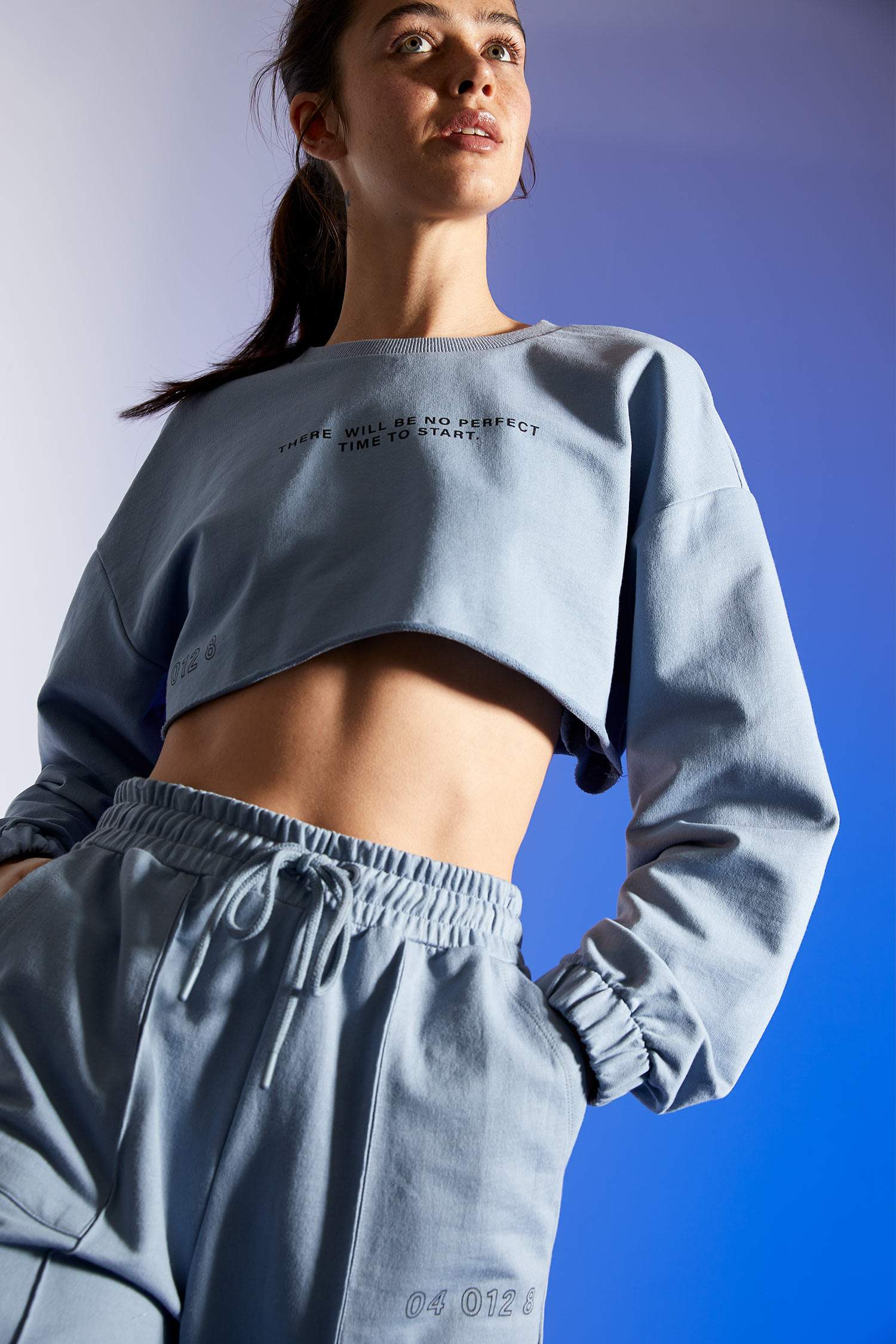 Yazı Baskılı Oversize Fit Crop Sweatshirt