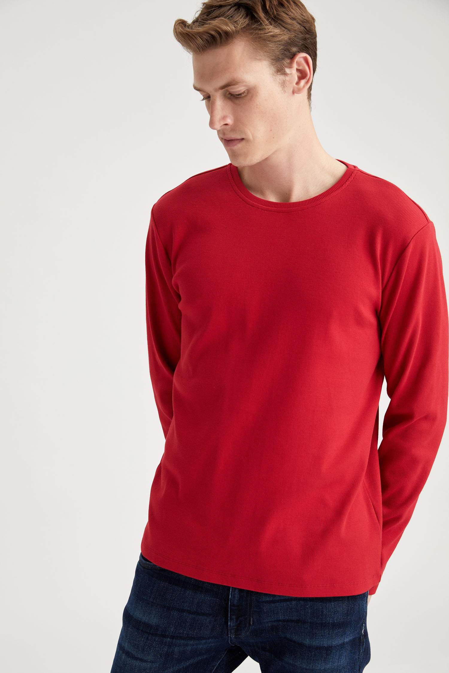 Bisiklet Yaka Slim Fit Uzun Kollu Basic Tişört