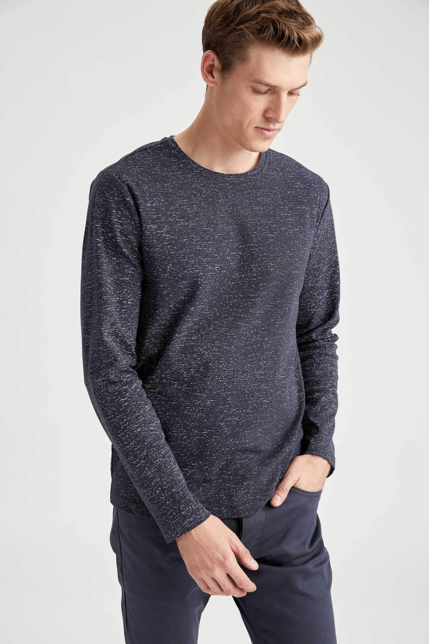 Bisiklet Yaka Slim Fit Uzun Kollu Basic Tişört