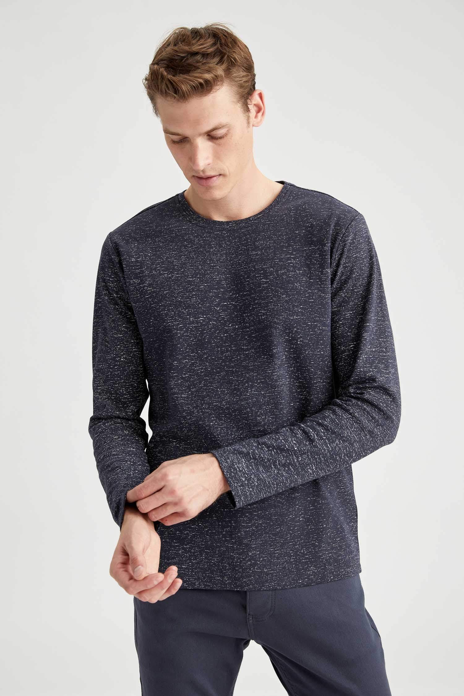 Bisiklet Yaka Slim Fit Uzun Kollu Basic Tişört