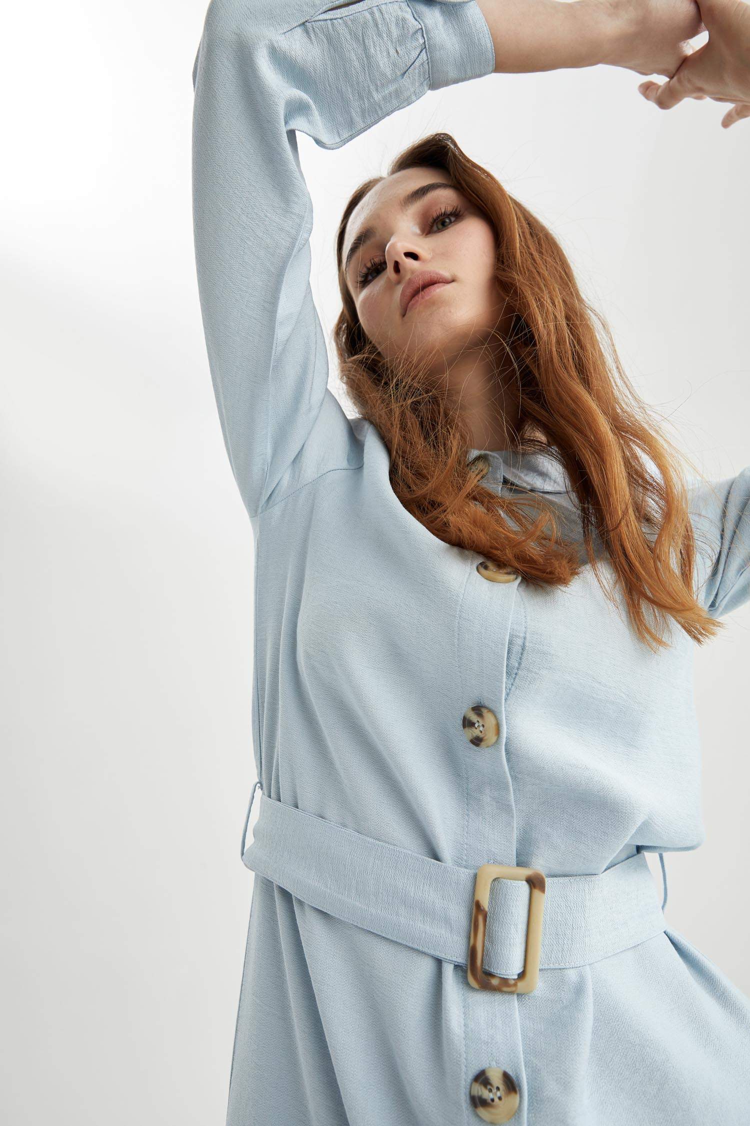 Gömlek Yaka Relax Fit Maxi Elbise
