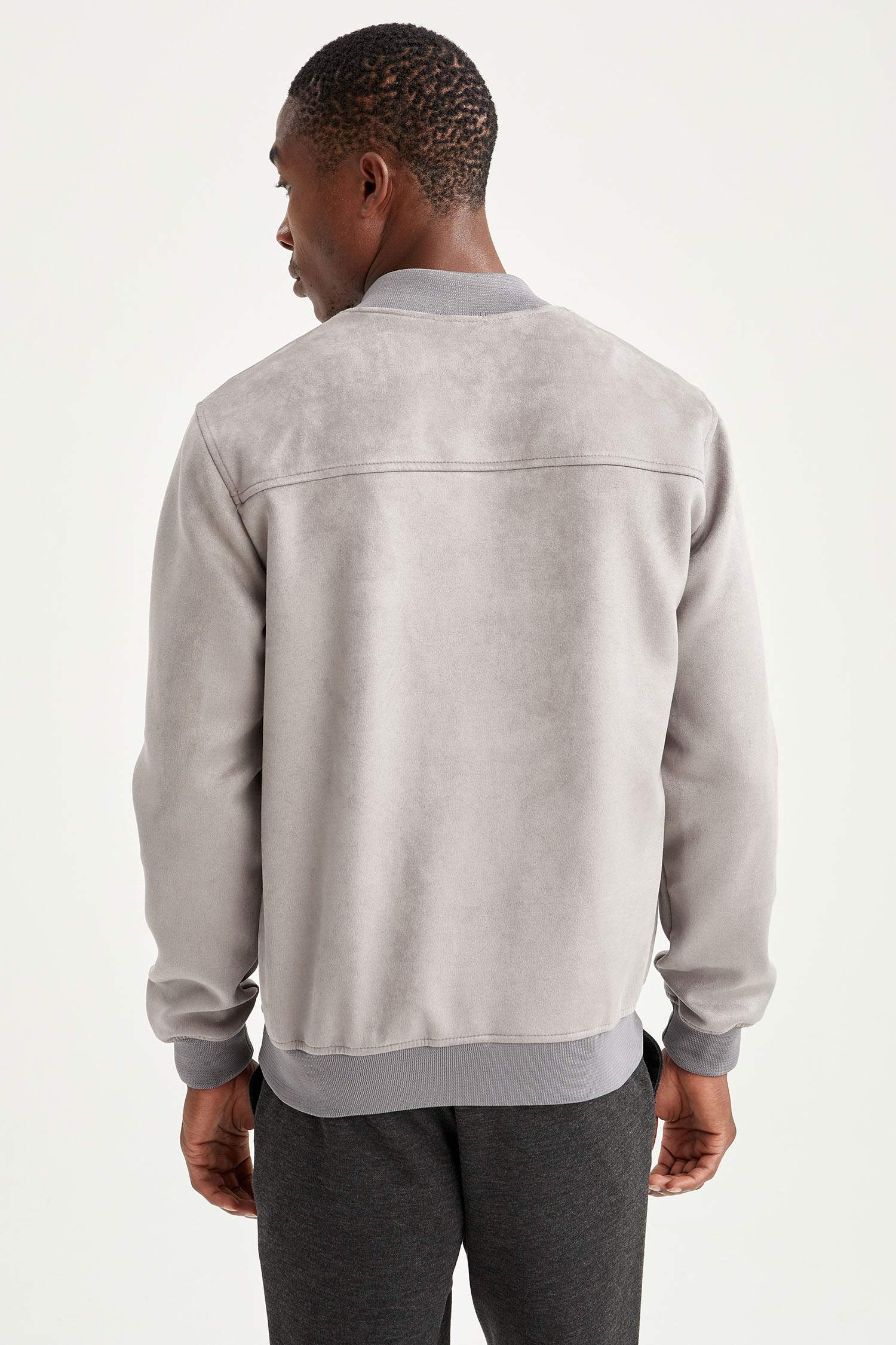 Slim Fit Süet Kolej Yaka Bomber Ceket