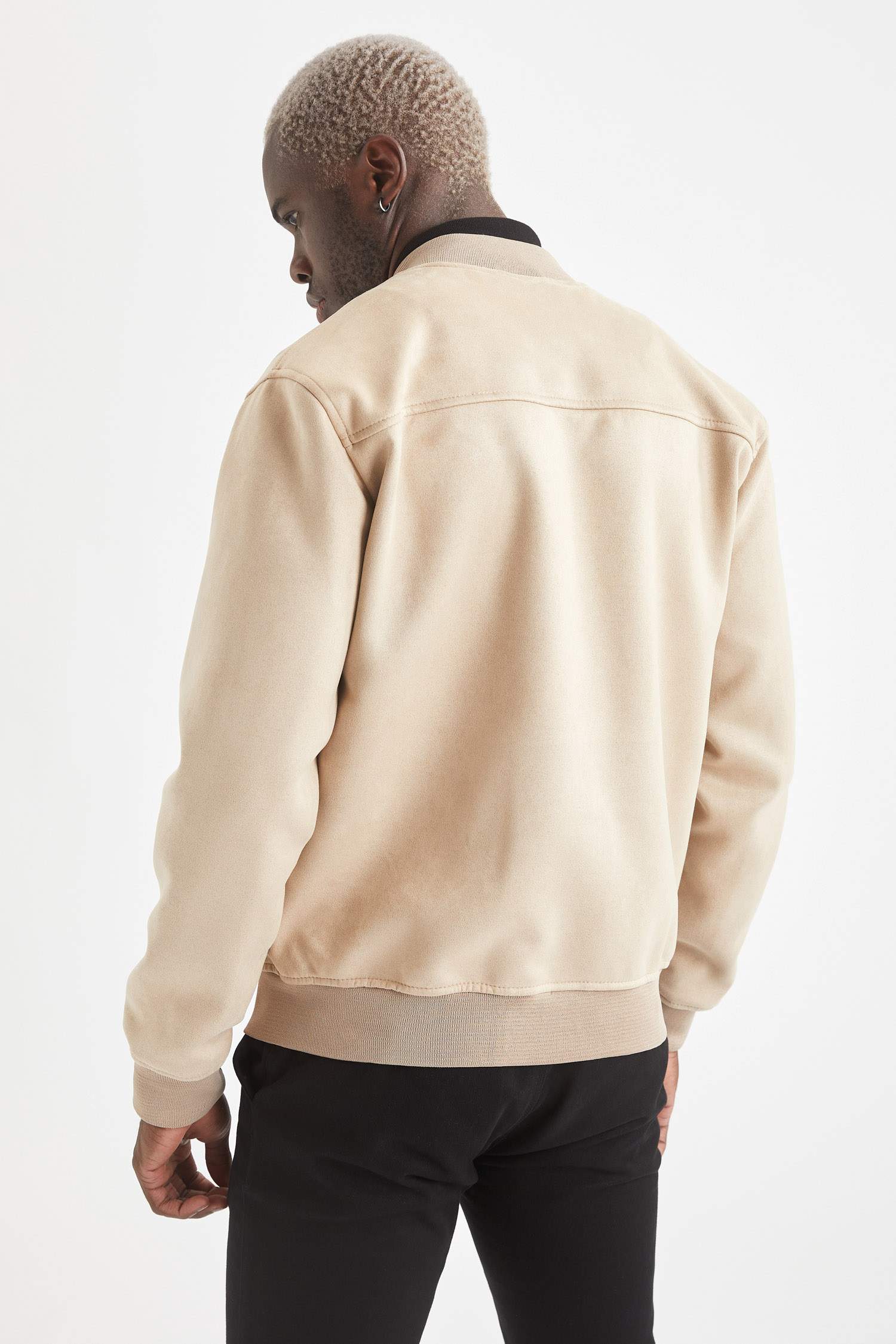 Slim Fit Süet Kolej Yaka Bomber Ceket