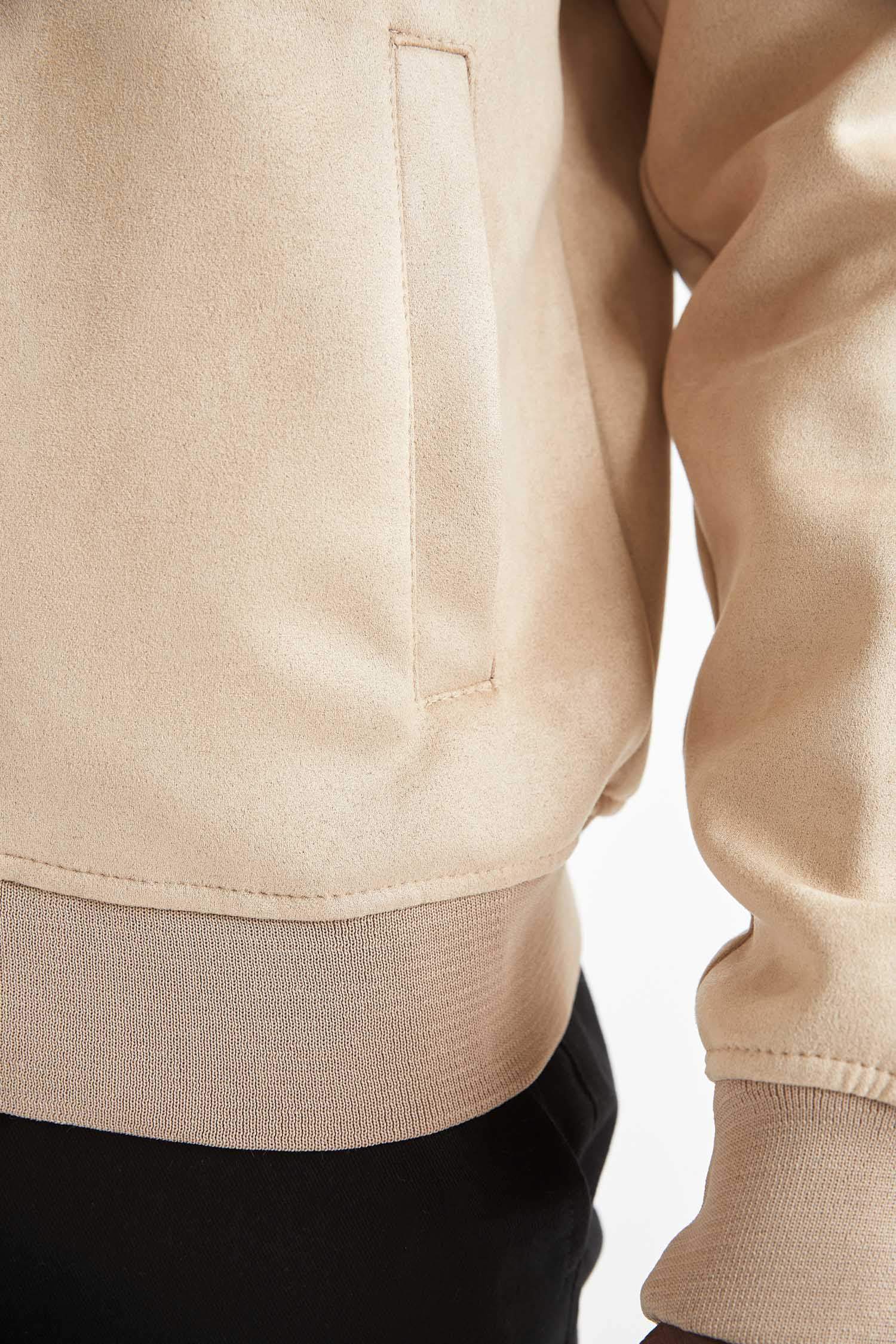 Slim Fit Süet Kolej Yaka Bomber Ceket